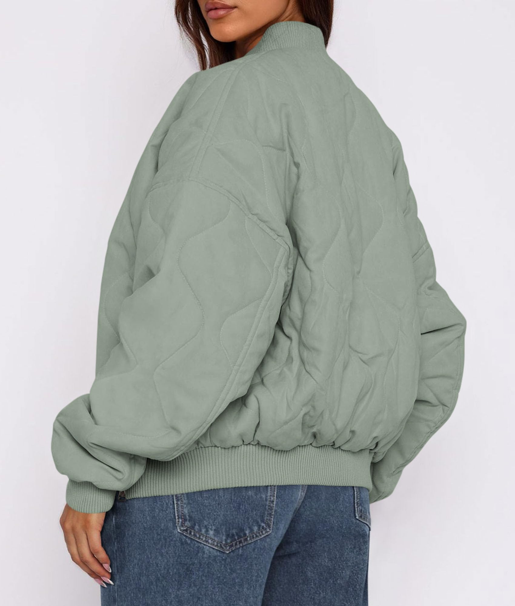 Women's Quilted Bomber Jacket Fall Fashion 2026 Lightweight Cropped Zip up Outerwear Winter Puffer Coats Pockets (Sage Green,Small)