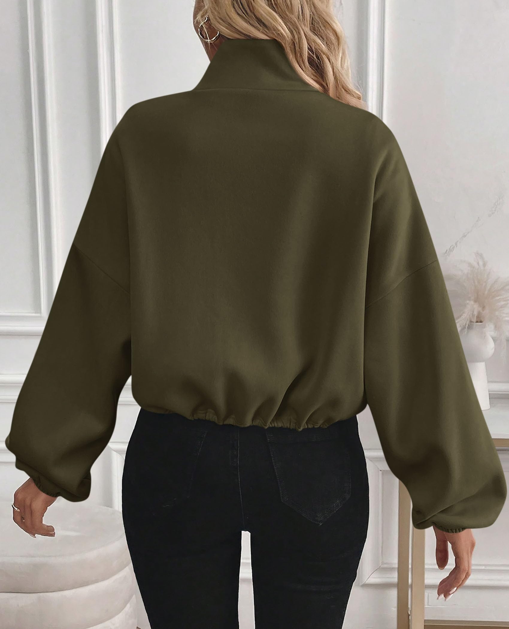 Women's Cropped Jacket Zip Up Fleece Sweatshirt Fall Outfits