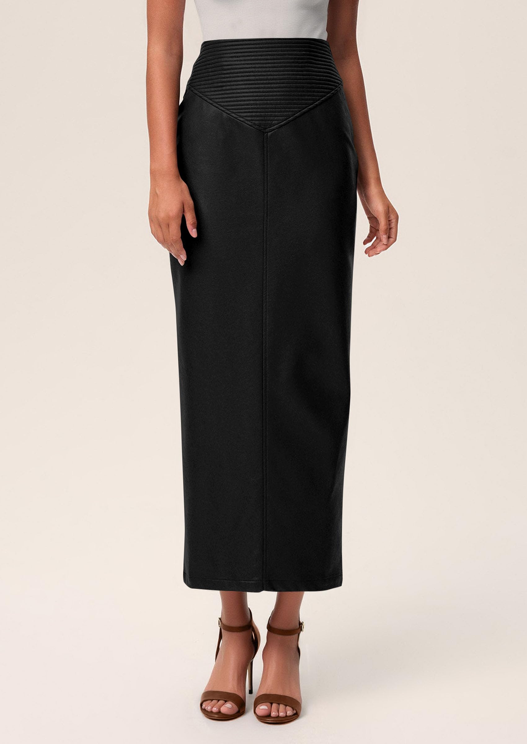 Women's Faux Leather High Waisted Maxi Skirts,Black,XS