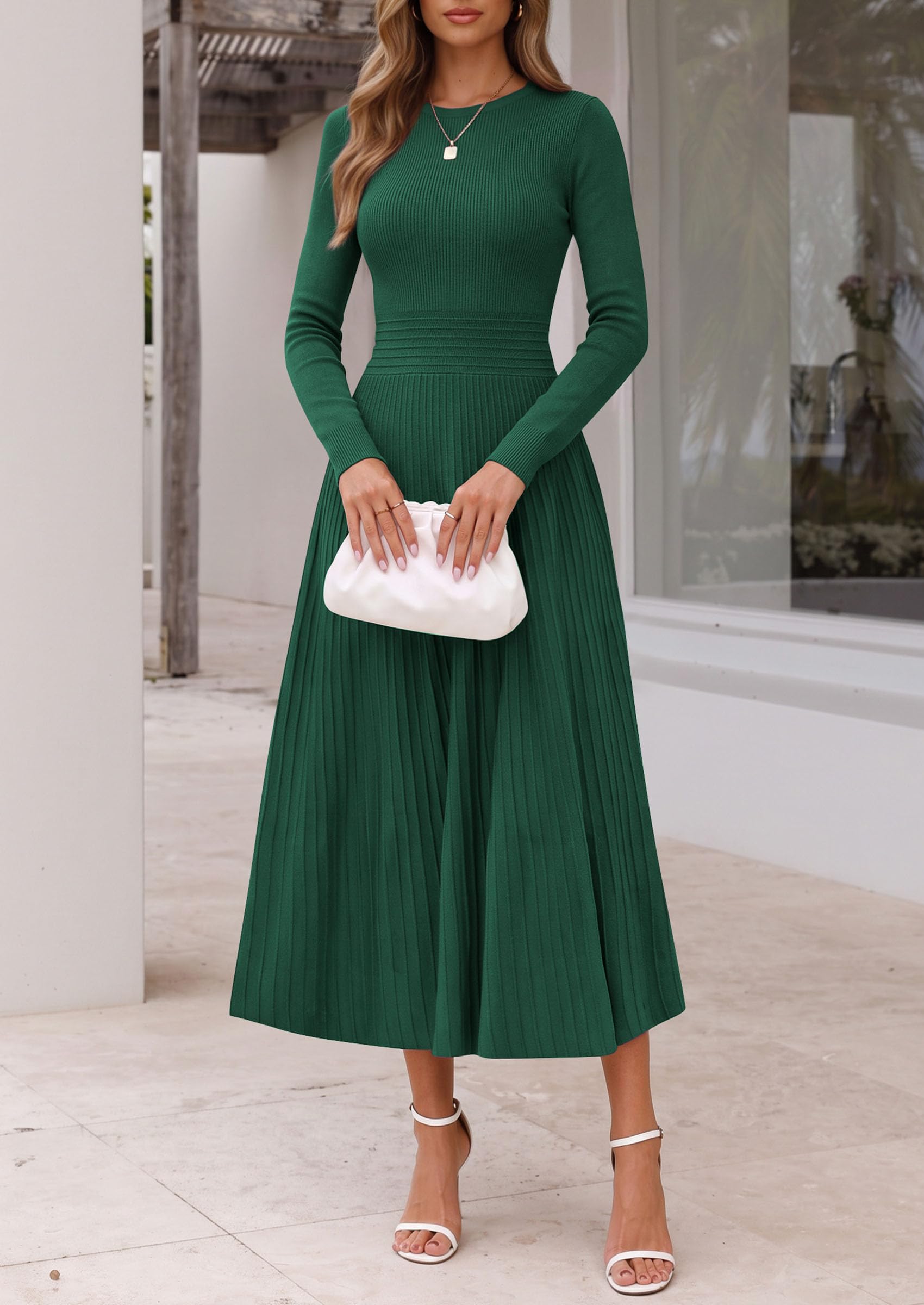 Women's Long Sleeve Knit Maxi Sweater Dress,Dark Green,S