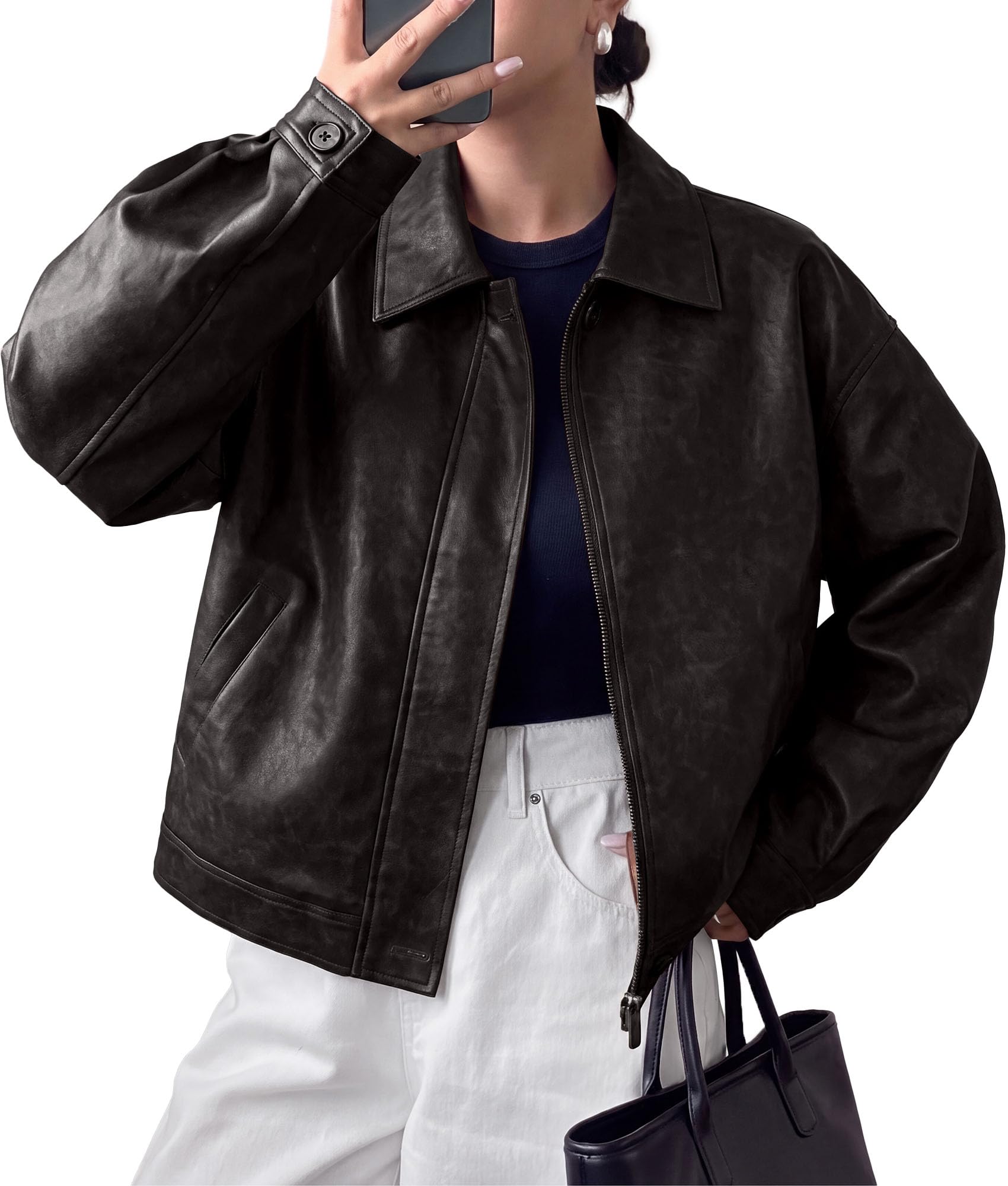 Women's Faux Leather Oversized Motorcycle Jackets Fall Outfits