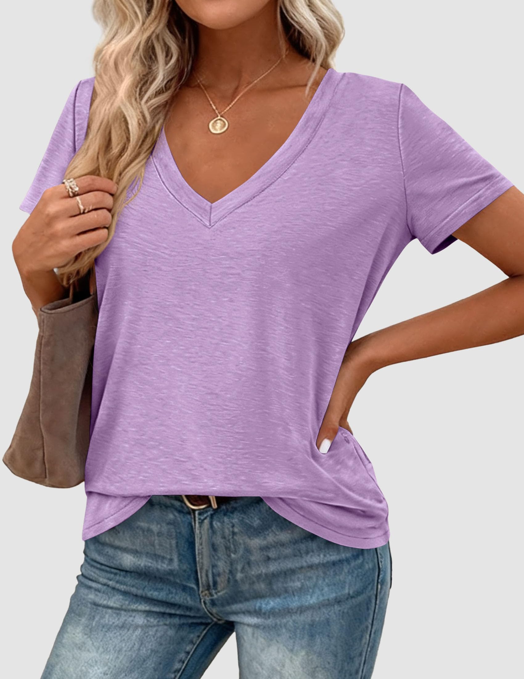 Womens Tops Short Sleeve Oversized Tshirts, Purple,S