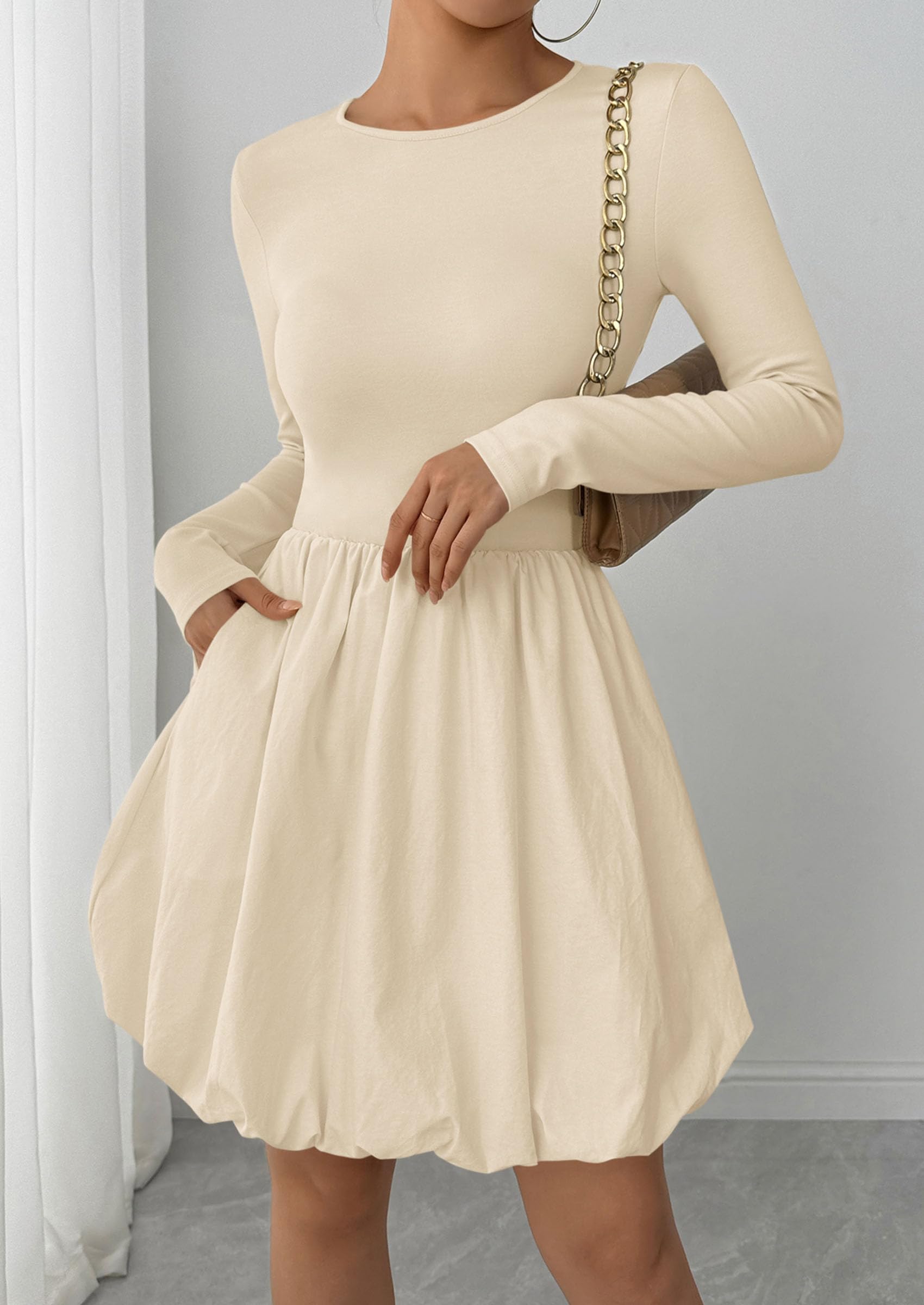 Fall Dresses for Women 2026 Bubble Mini Dress,Apricot,S