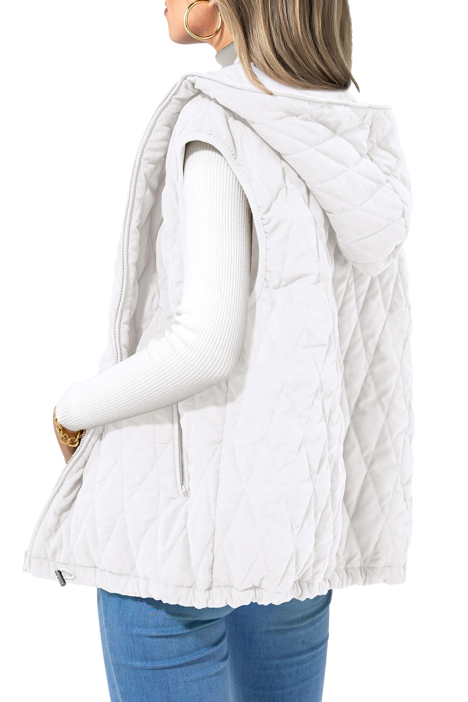 Women's Fall Fashion Vest Zip Up Jacket(White,Small)