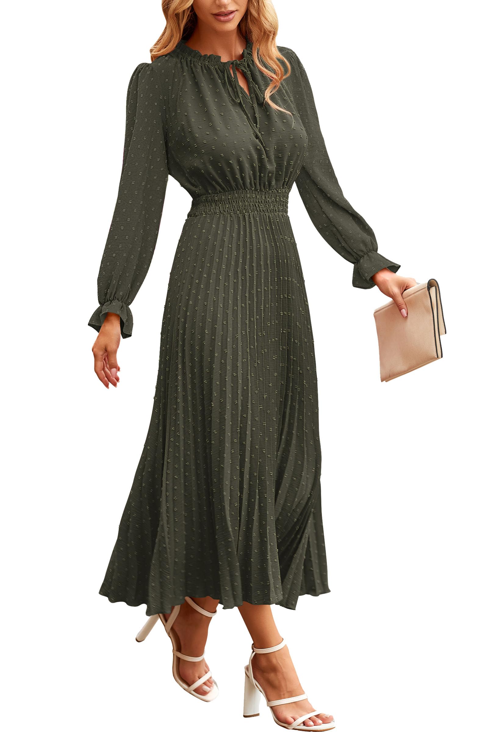 Women's Fall Midi Wedding Guest Dress(Army Green,Small)