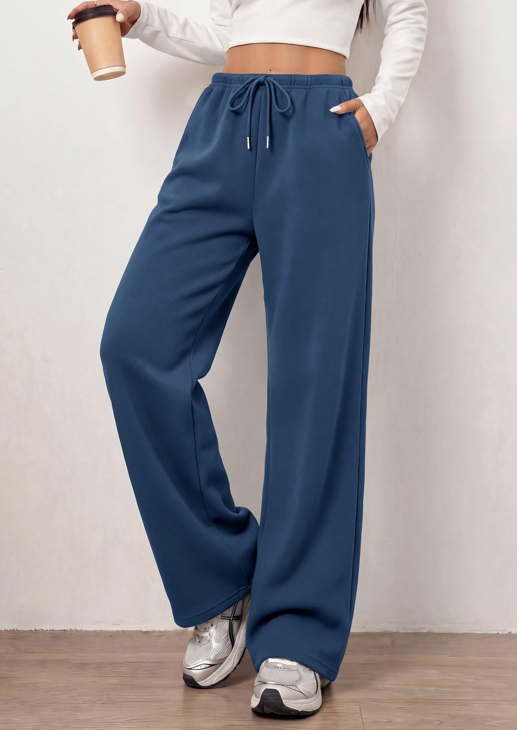 Womens Wide Leg Sweatpants Fleece Fall Sweat Pants,Grey Blue