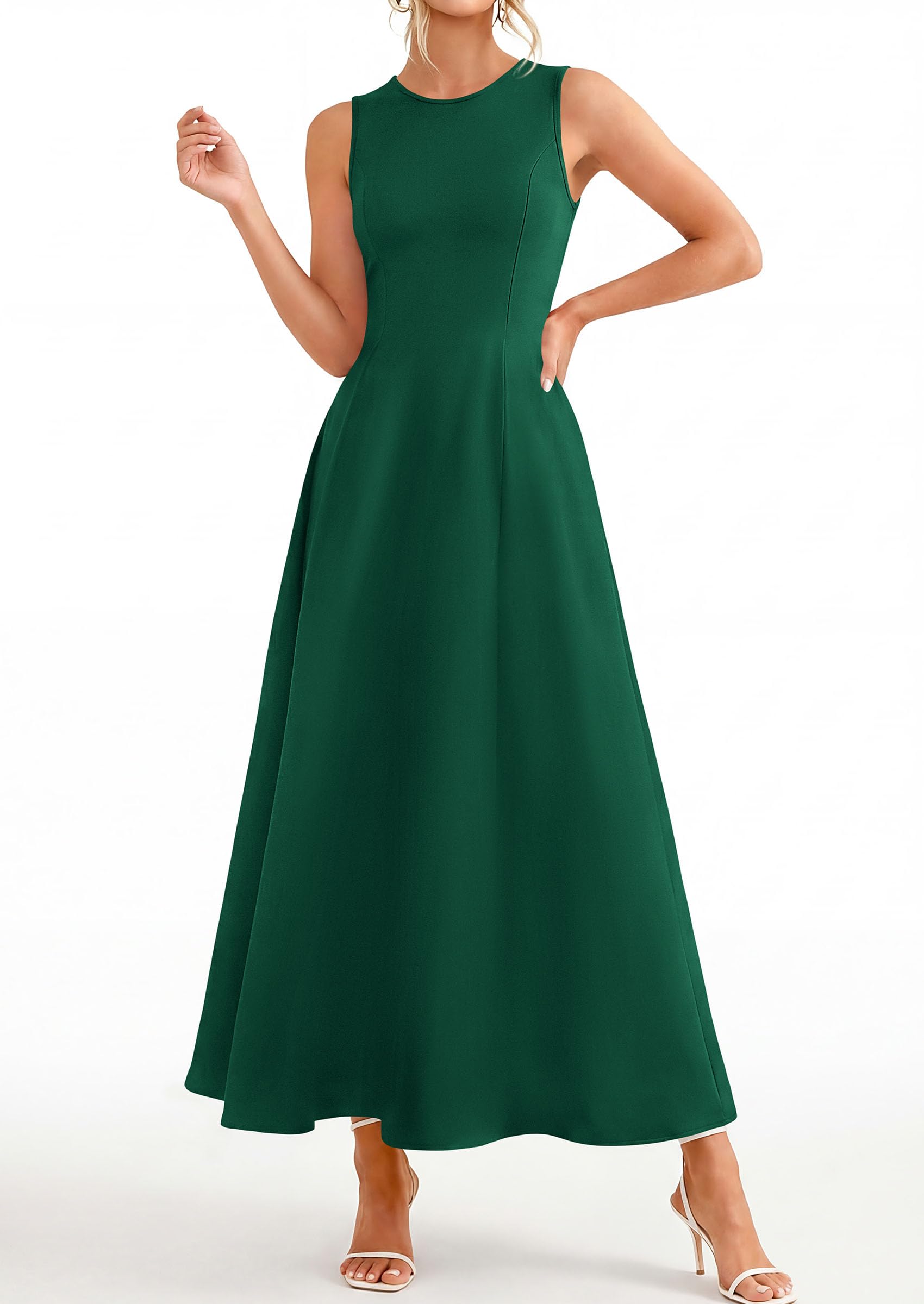 Women's Sleeveless Summer Elegant Maxi Dresses, Dark Green,S
