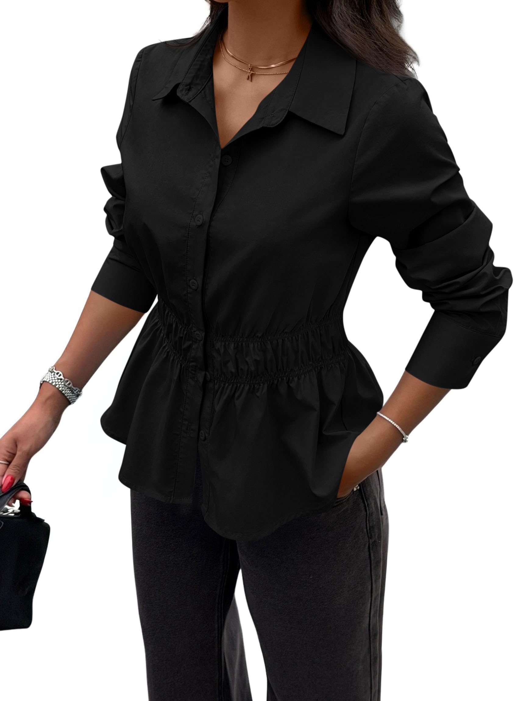 Women's Peplum Button Down Work Shirts Business Casual Tops