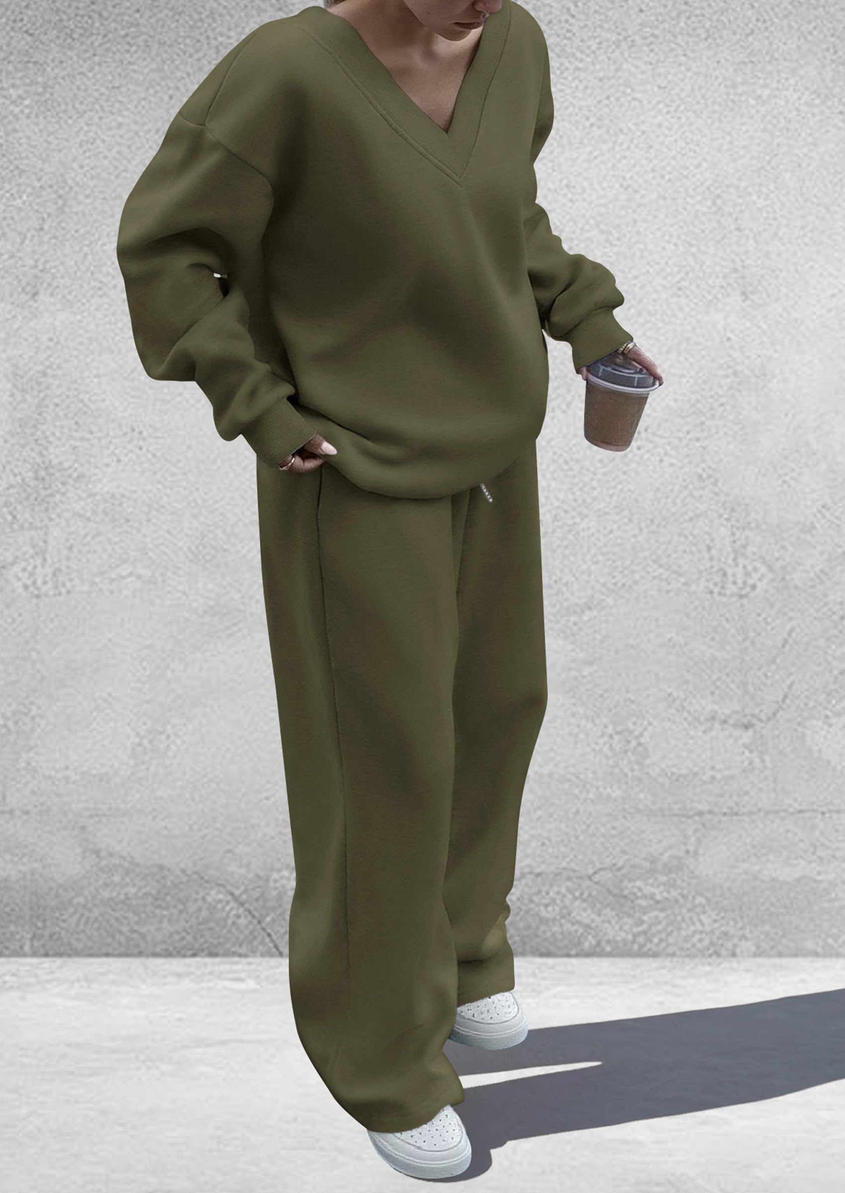 Womens 2 Piece Outfits Fall Sweatsuits,Army Green,S
