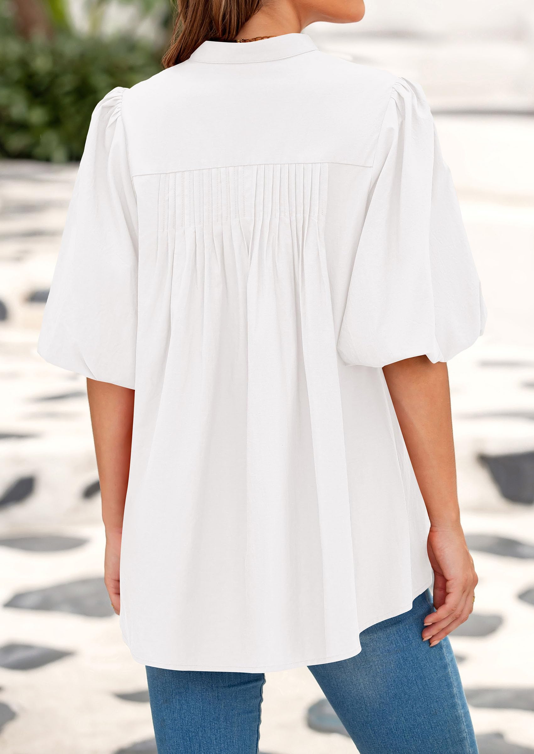 Short Sleeve Henley Shirts for Women,White,L
