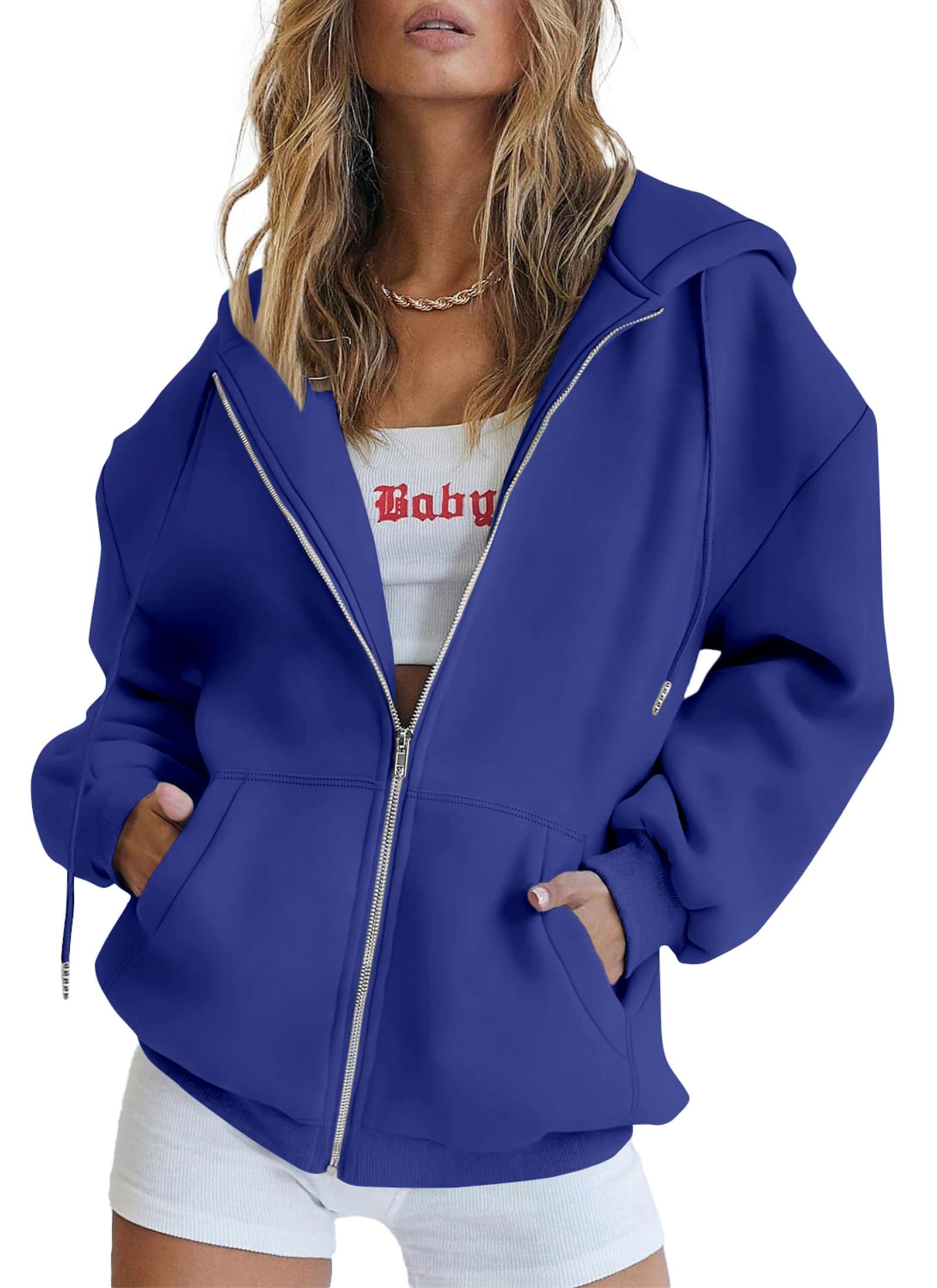 Women's Fall Zip Up Hoodies Sweatshirts Royal Blue