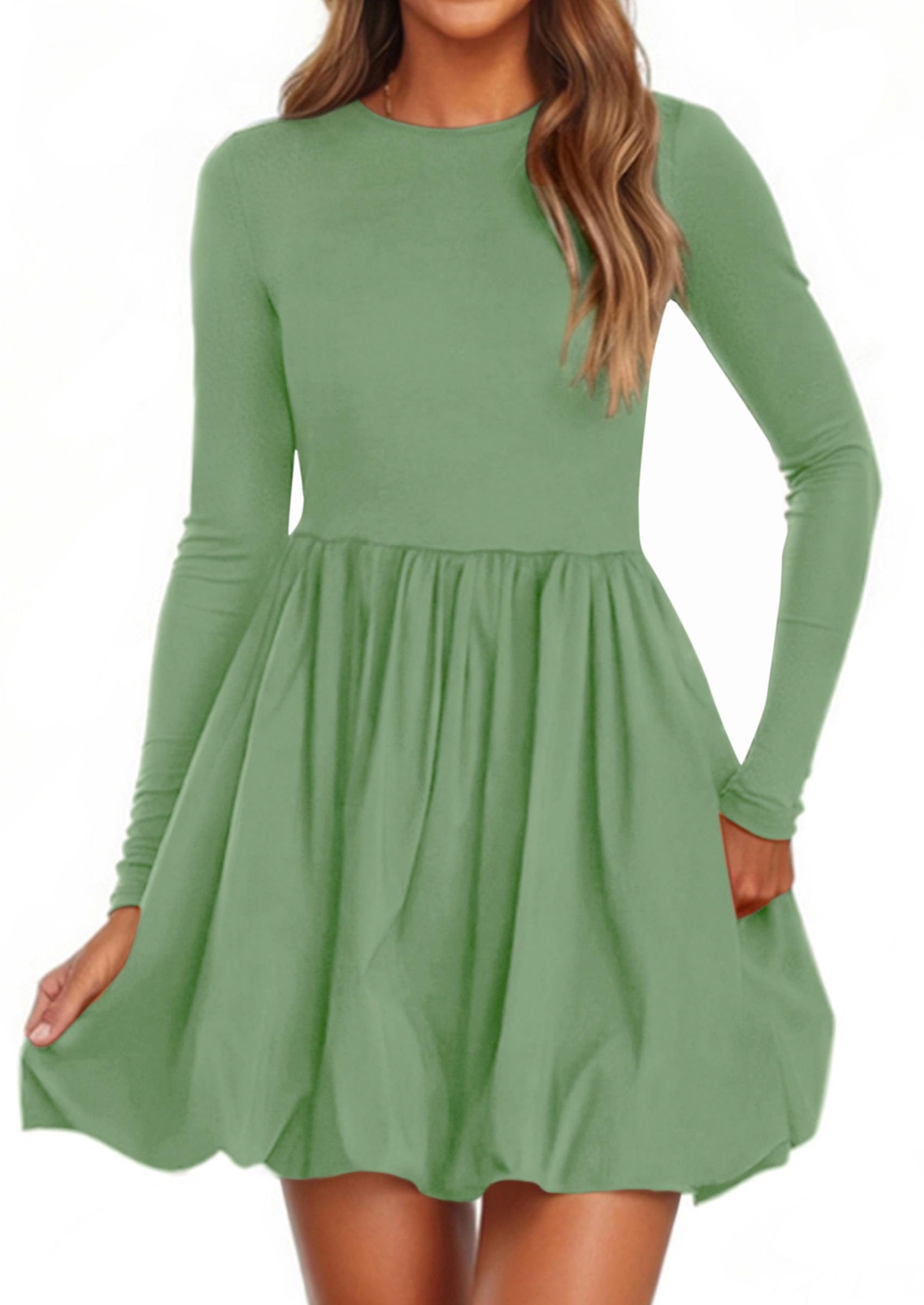 Fall Dresses for Women 2026 Bubble Mini Dress,Light Green,S