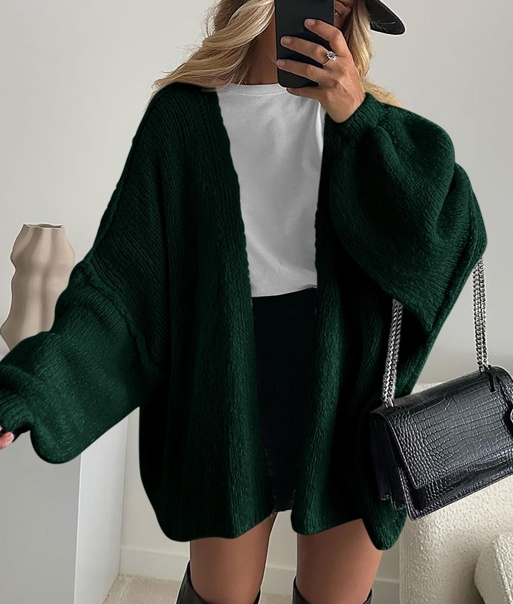 Womens Open Front Oversized Cardigan Sweaters,Spinach Green,XS