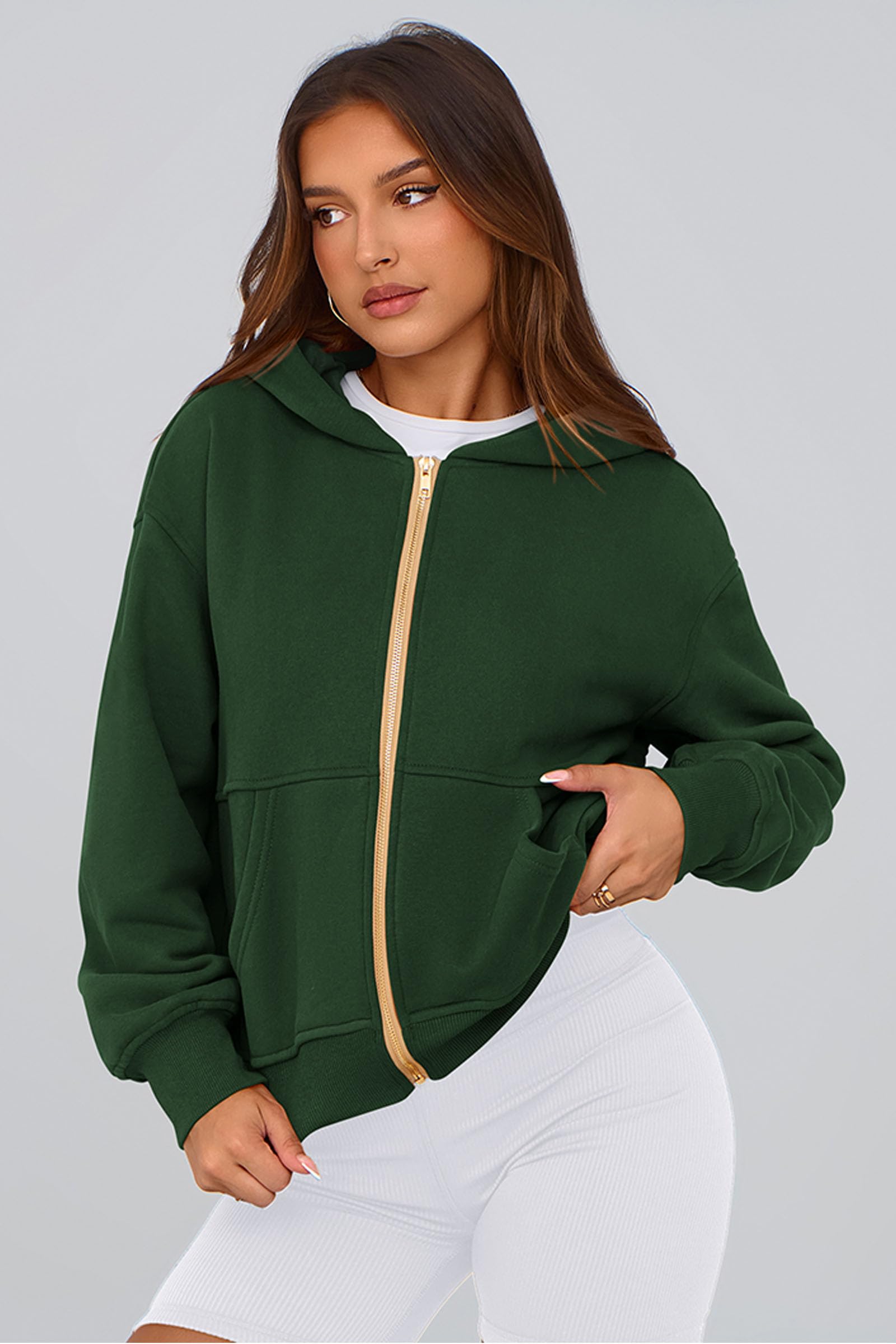 Hoodies for Women Fall Fashion Zip Up Fleece Plain Sweatshirt
