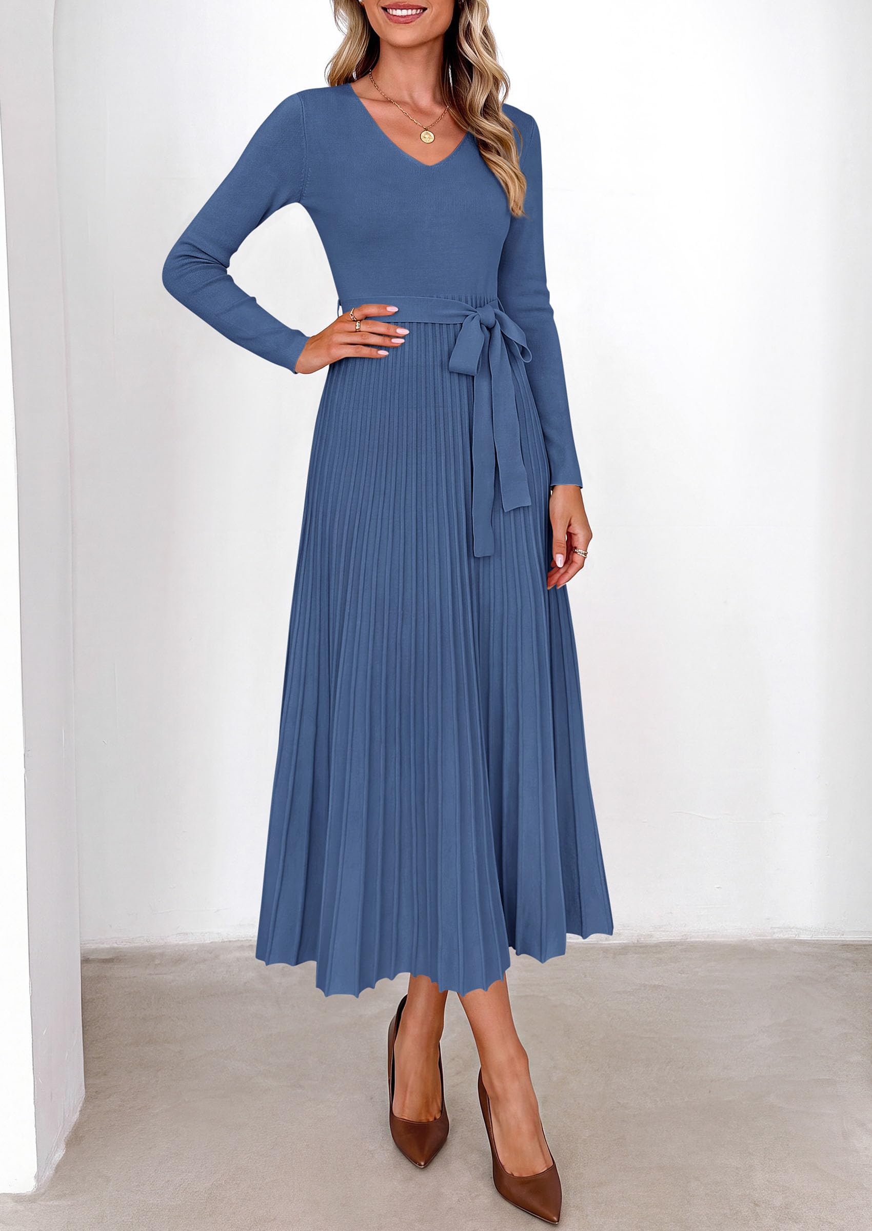 Womens Fall Maxi Long Sleeve Sweater Dress,Blue Grey,S