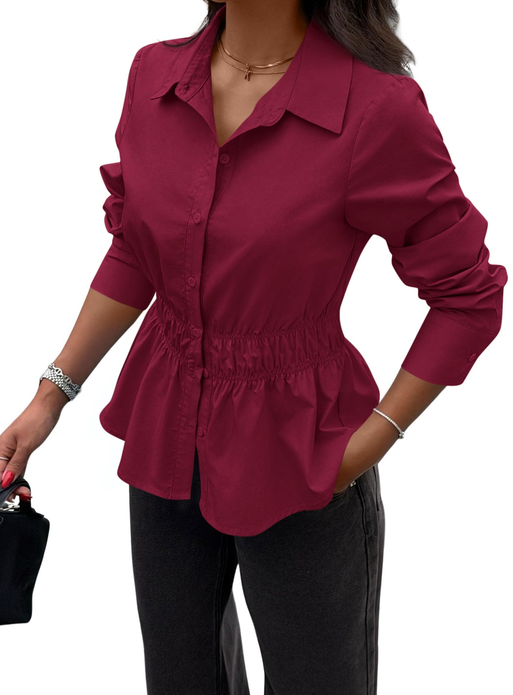 Women's Peplum Button Down Work Shirts Business Casual Tops