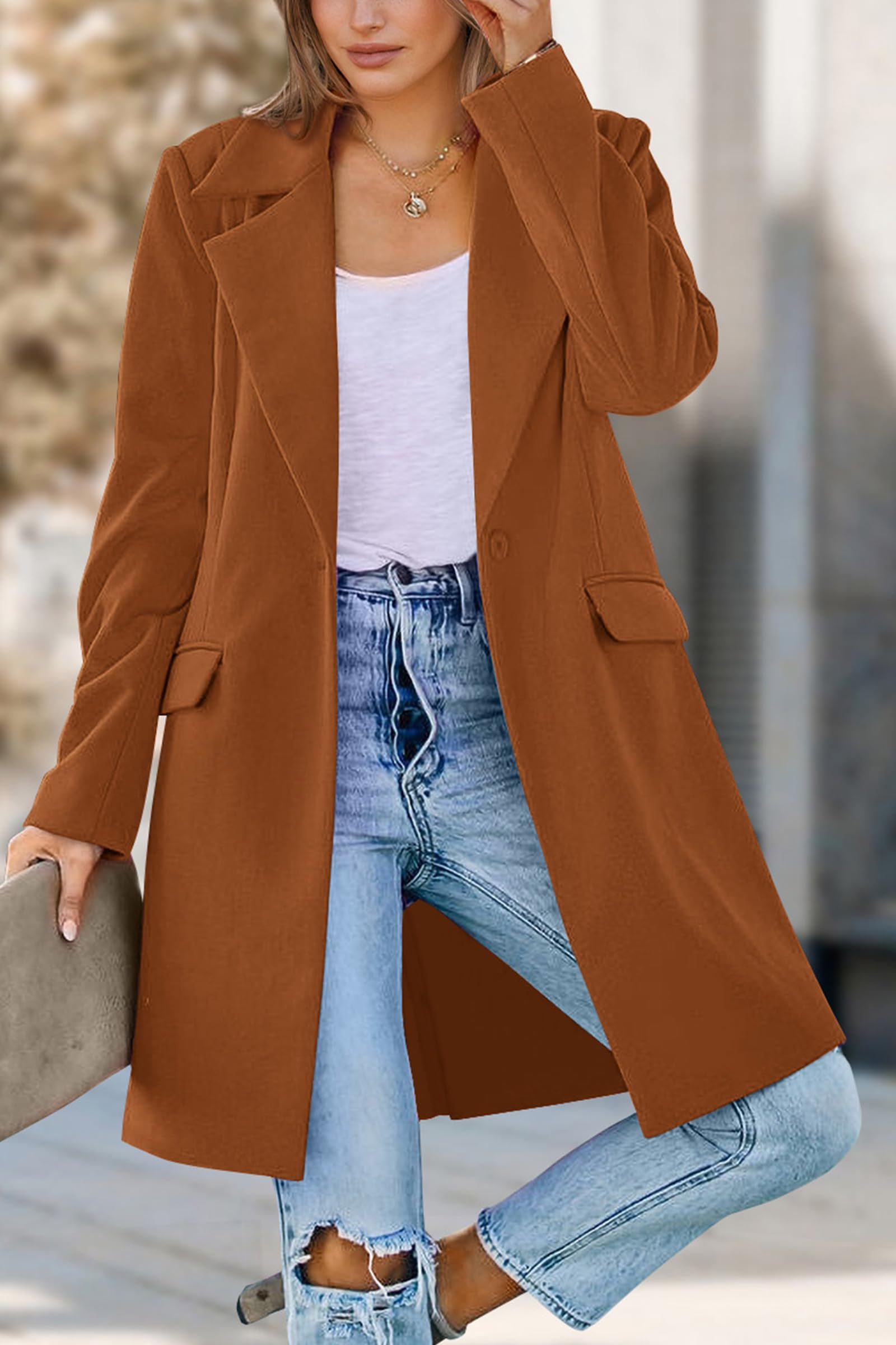 Women's Business Casual Long Blazer Jackets(Brown,S)