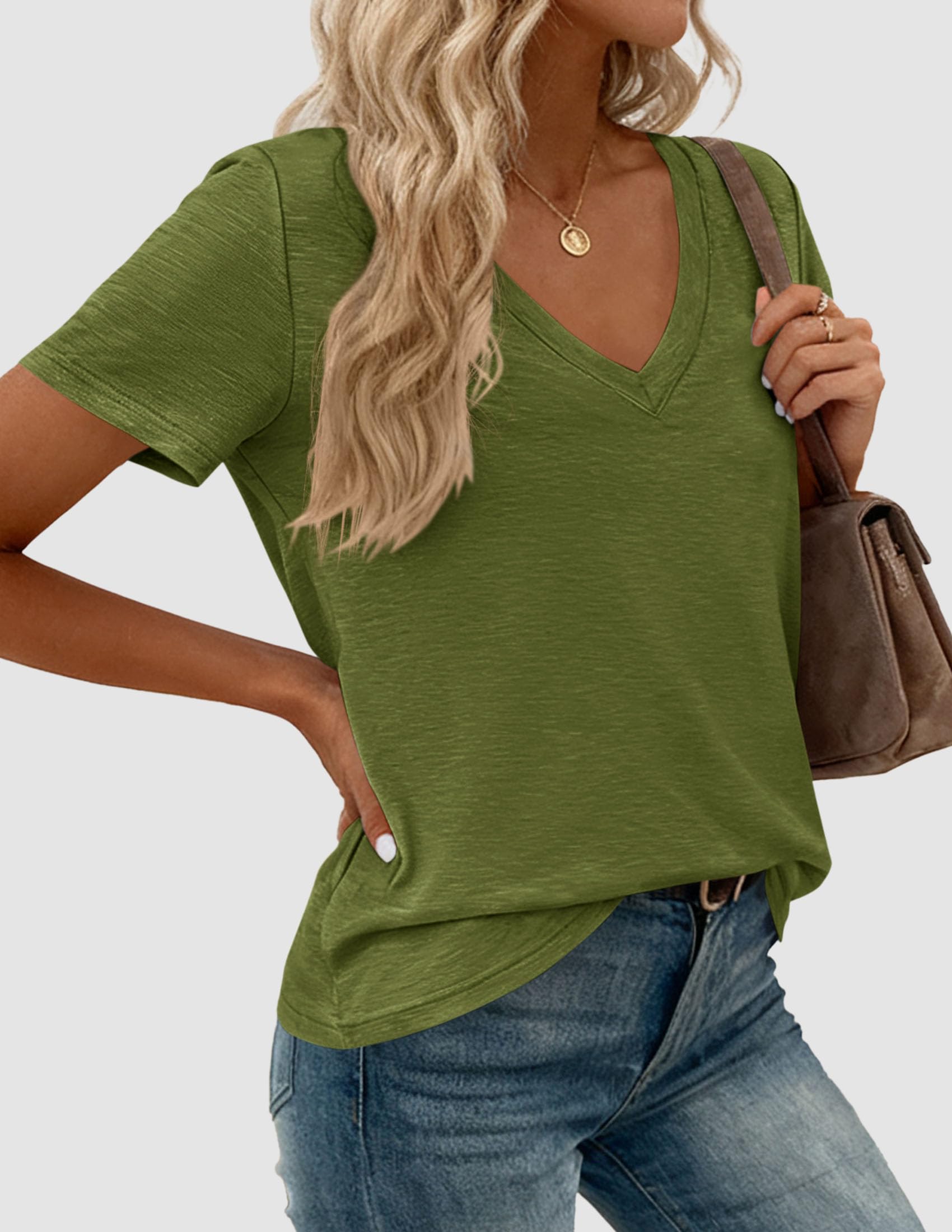Womens Tops Short Sleeve Oversized Tshirts, Green,S