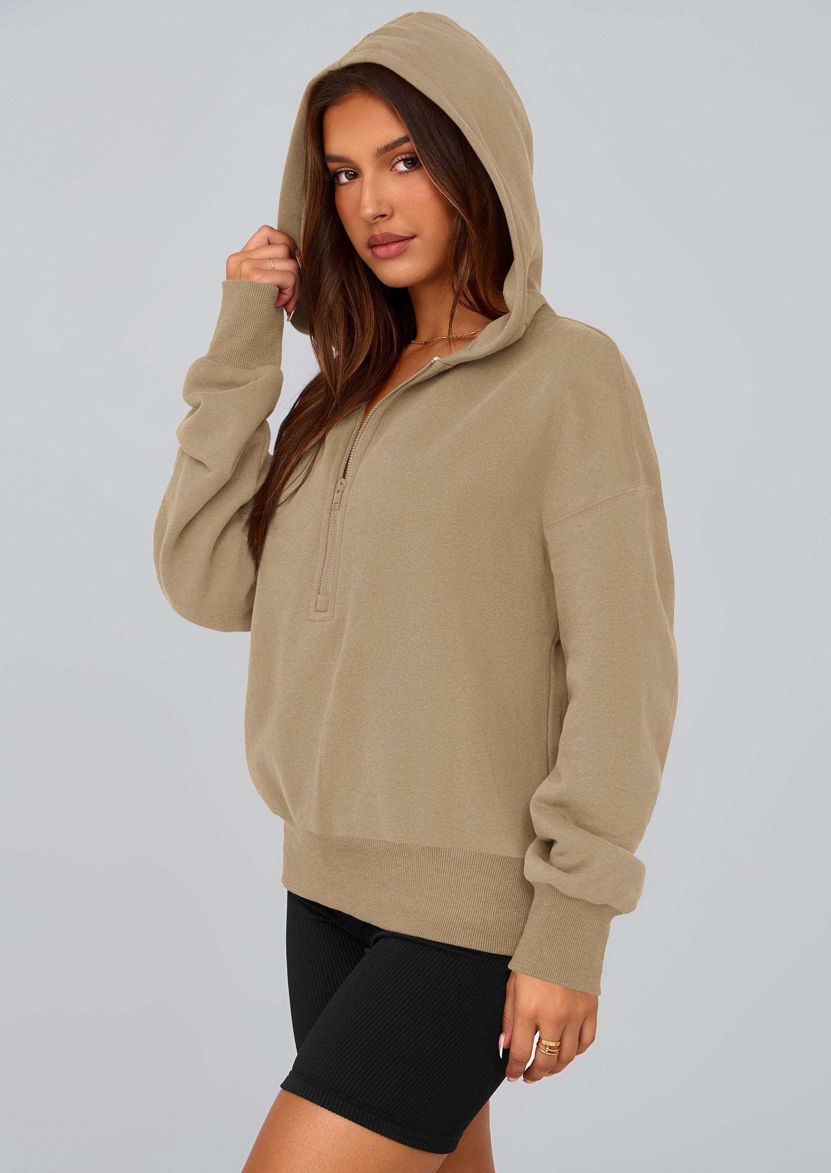 Women's Fall Half Zip Cropped Hoodie Sweatshirt