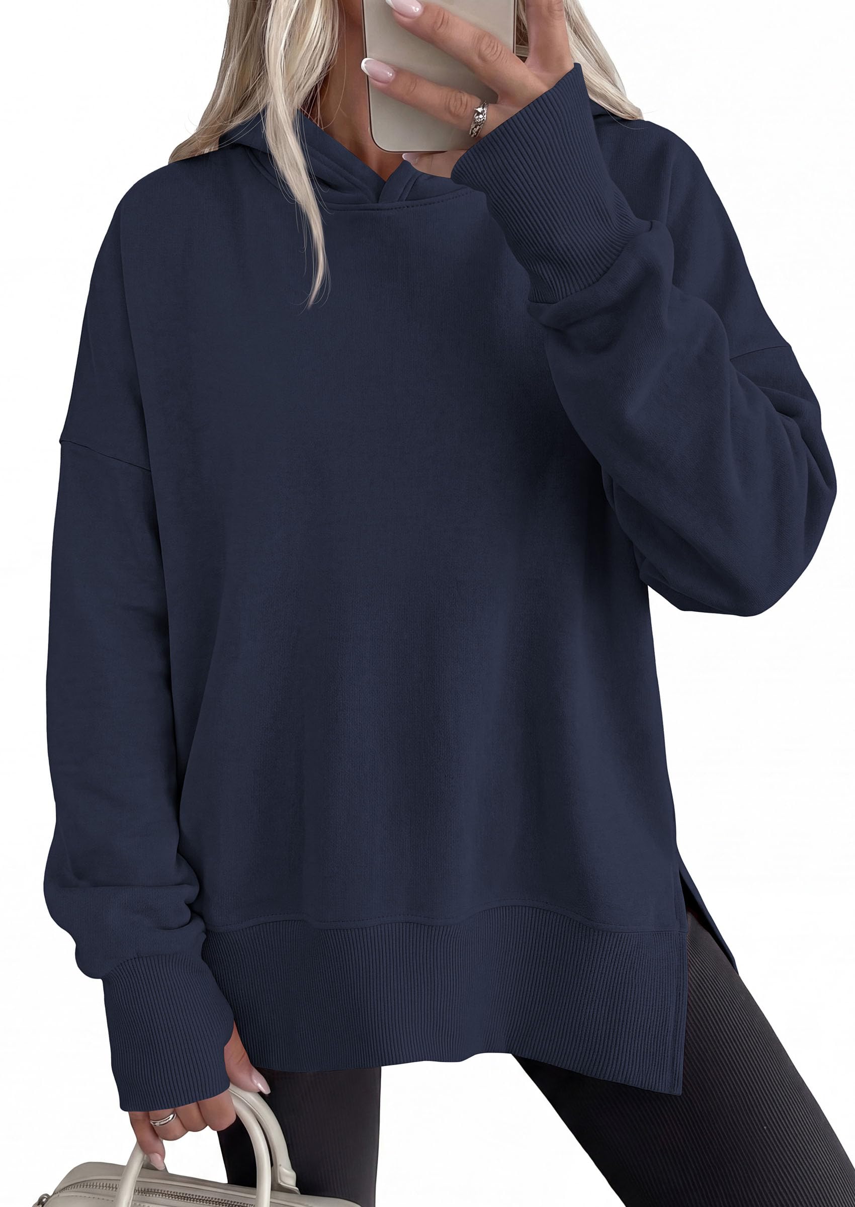 Womens Oversized Hoodies Side Slit Sweatshirts Navy Blue,S