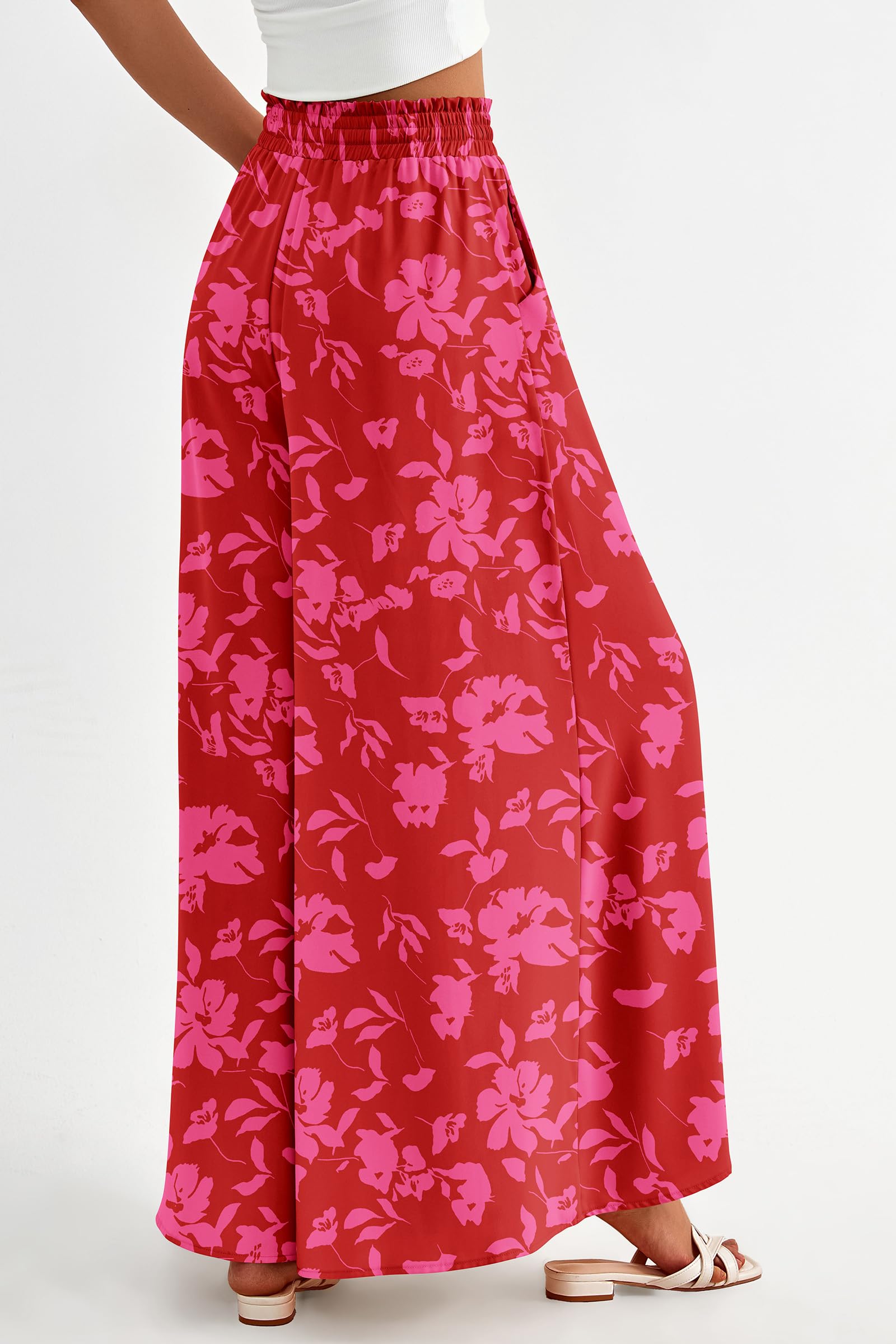 Summer Wide Leg Palazzo Pants for Women Casual,Print Red,S