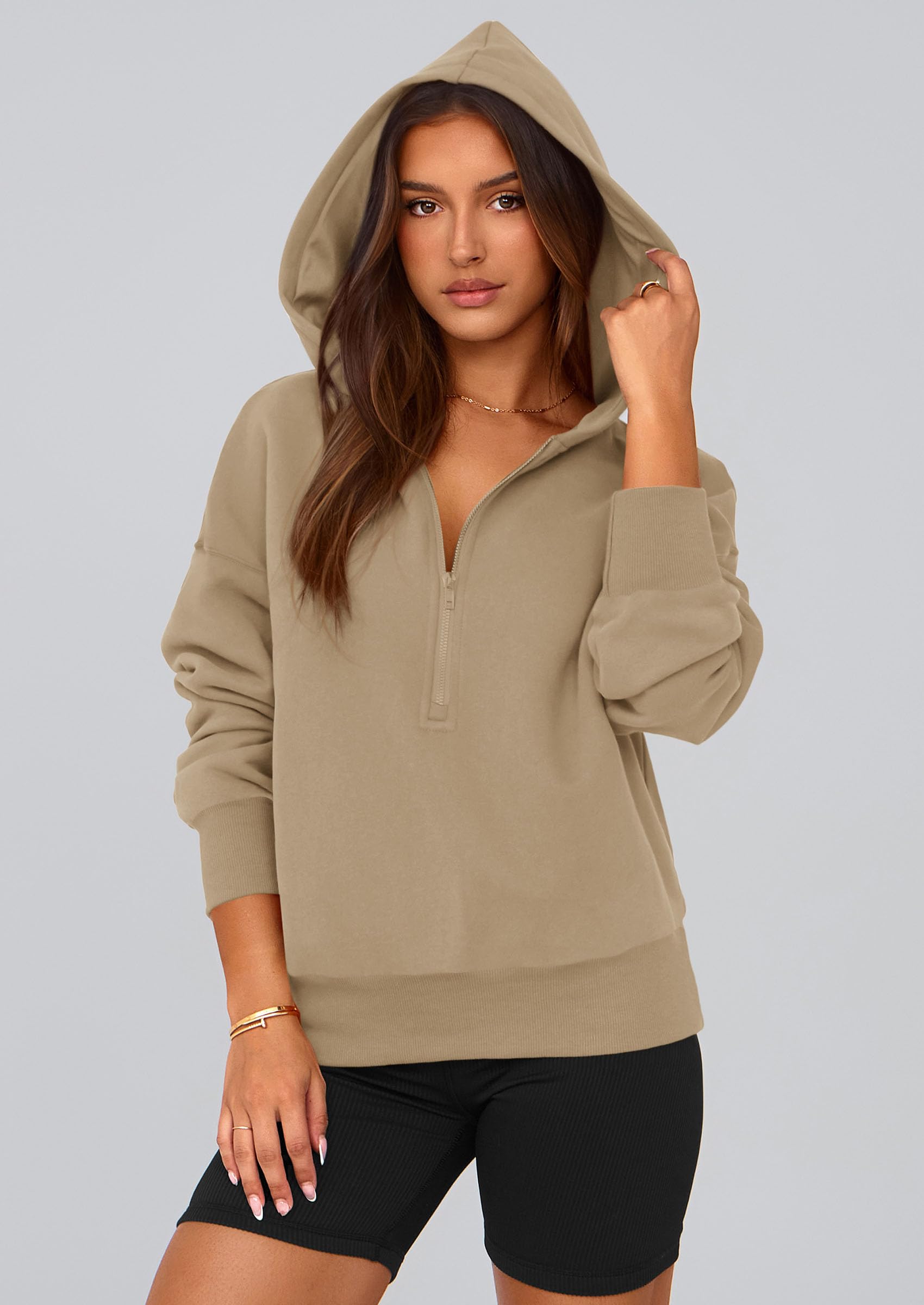 Women's Fall Half Zip Cropped Hoodie Sweatshirt
