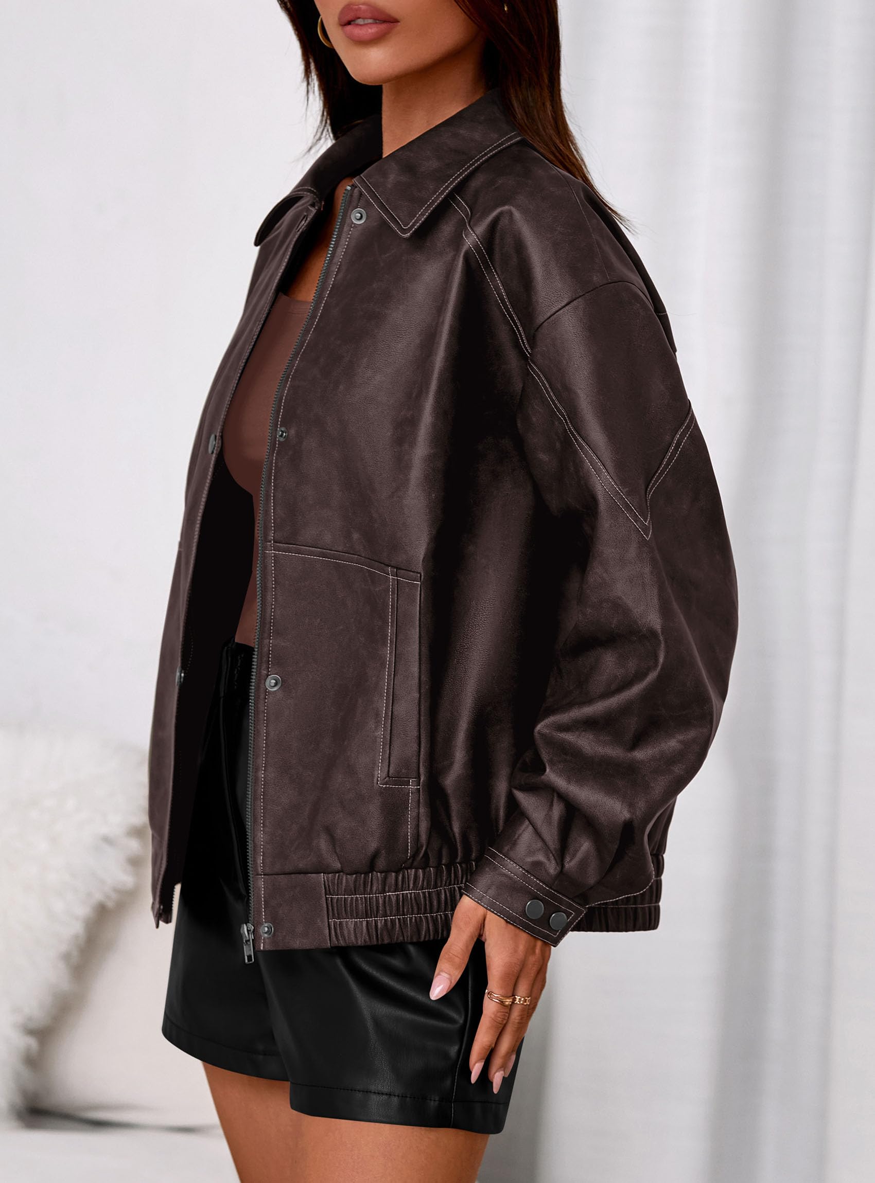 Womens Oversized Faux Leather Jacket Fall Winter Outfits