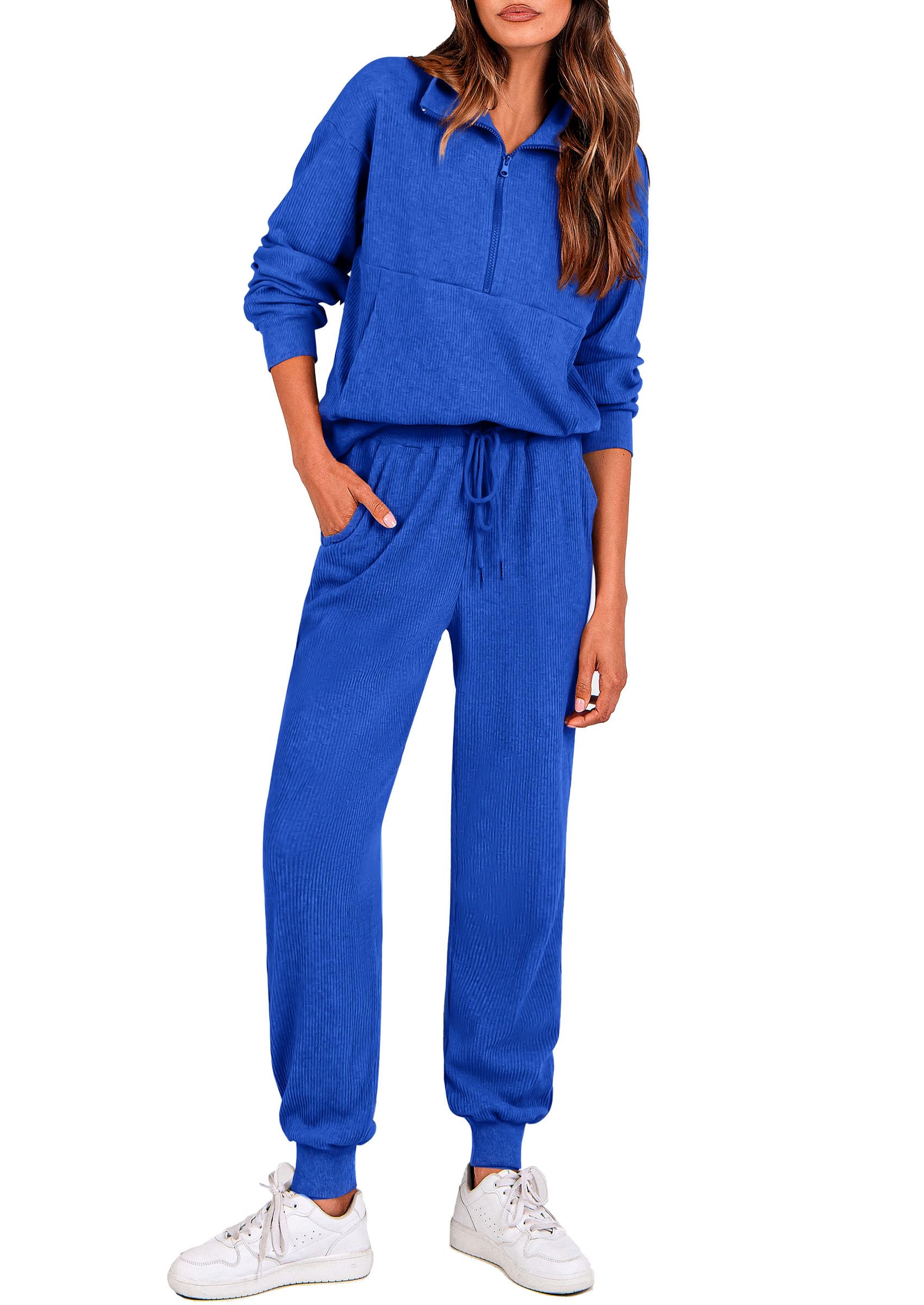 Airport Travel Outfit Women Ribbed Knit Matching Lounge Sets