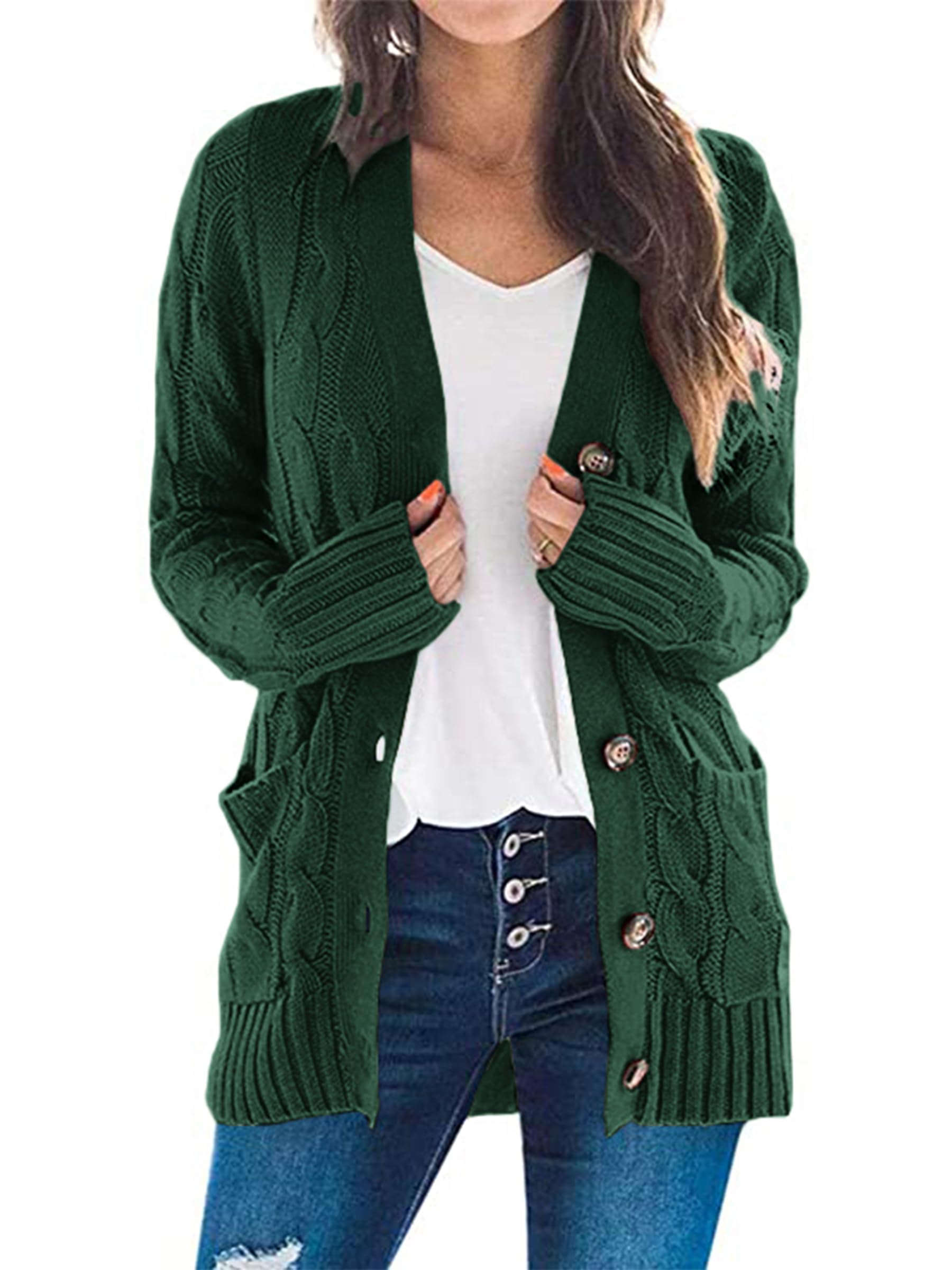 Women Chunky Cable Knit Cardigan Sweaters Fall Fashion Clothes