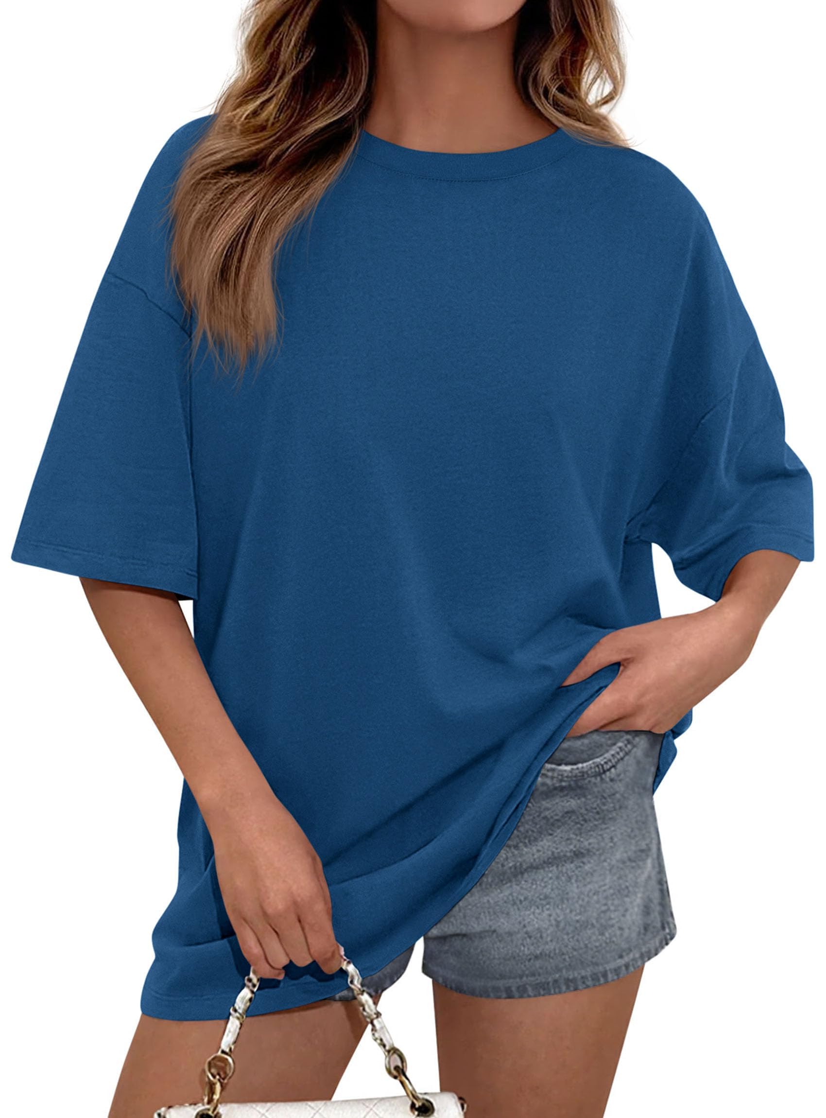 Women's Oversized Tshirts Going Out Tops (Blue,S)