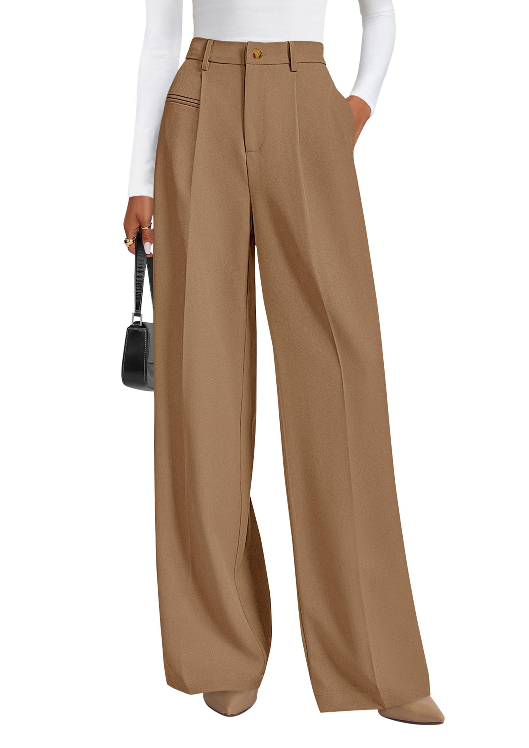 Women's Tailored Wide Leg Work Dress Pants,Khaki,XS