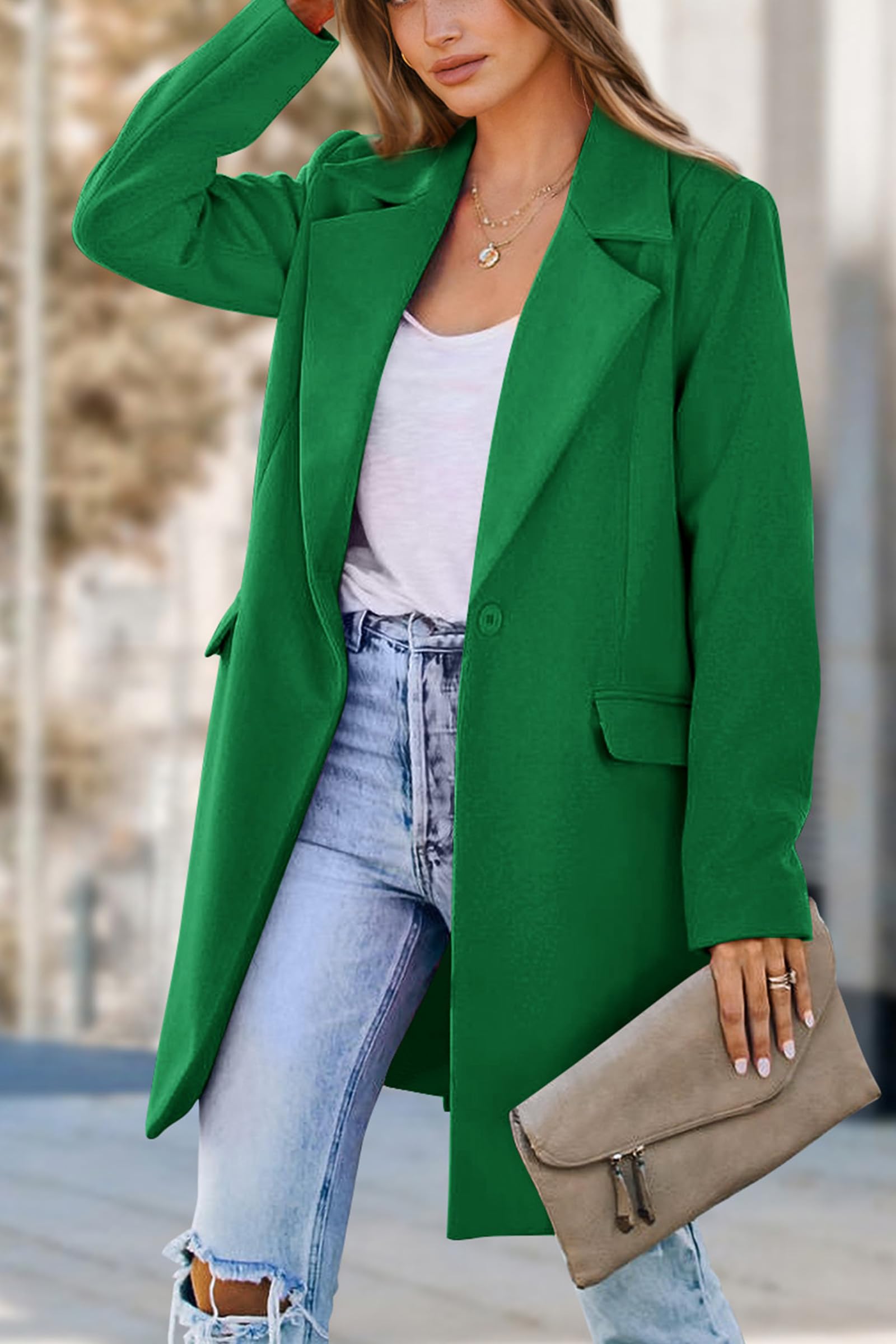 Women's Business Casual Long Blazer Jackets(Green,S)