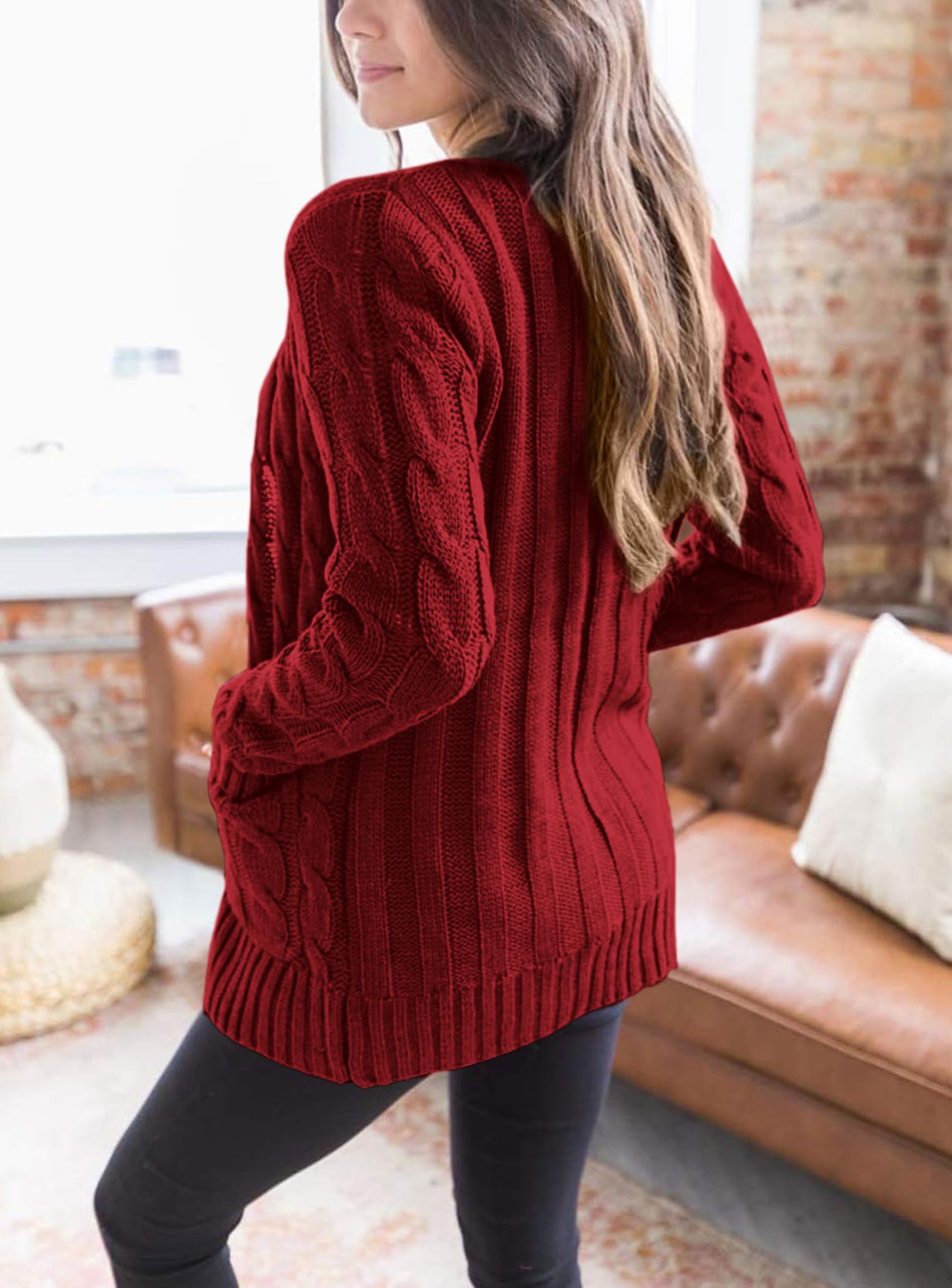 Women Chunky Cable Knit Cardigan Sweaters Fall Fashion Clothes