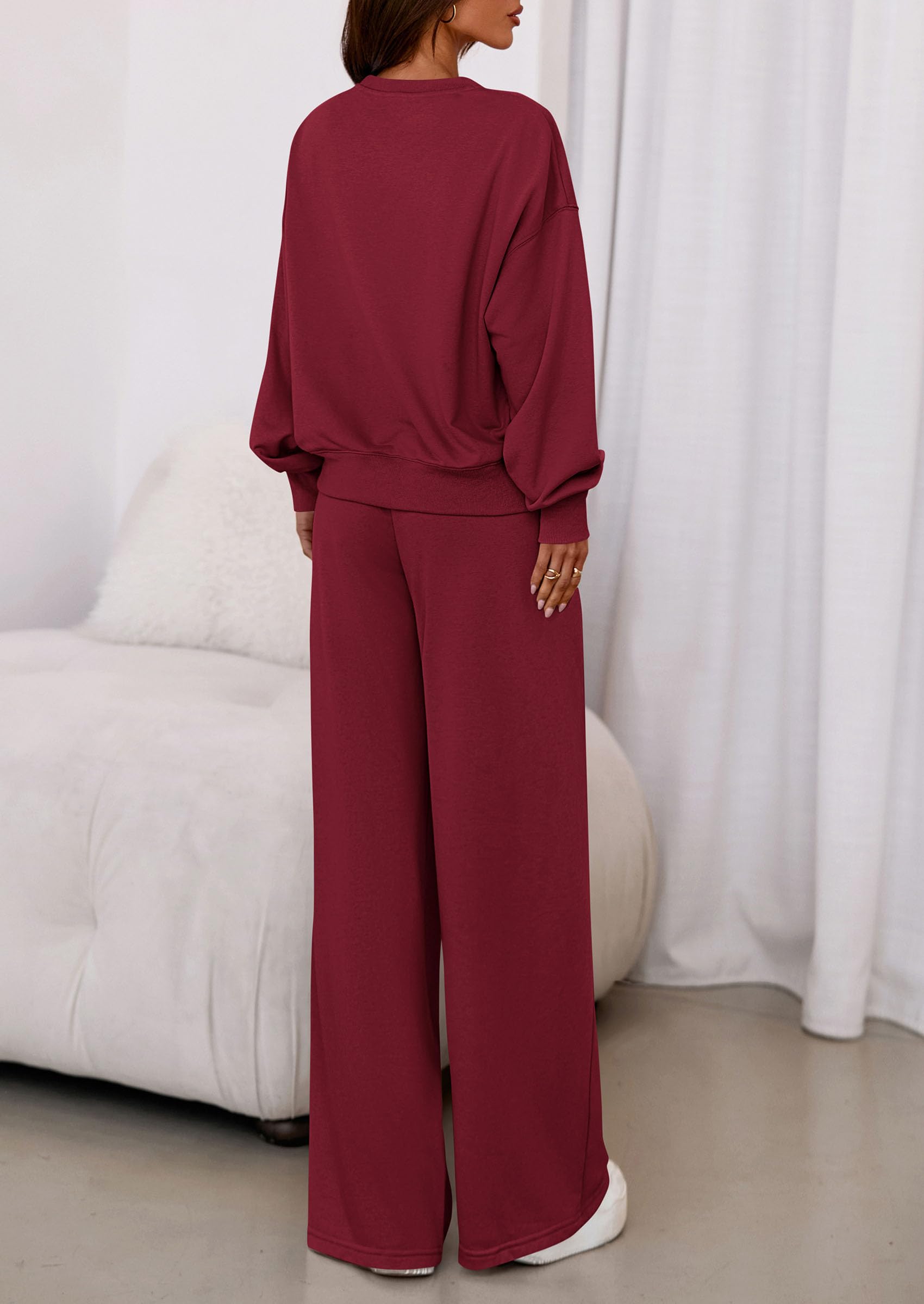 Womens Loose Fit Casual 2 Piece Lounge Set,Wine Red,S
