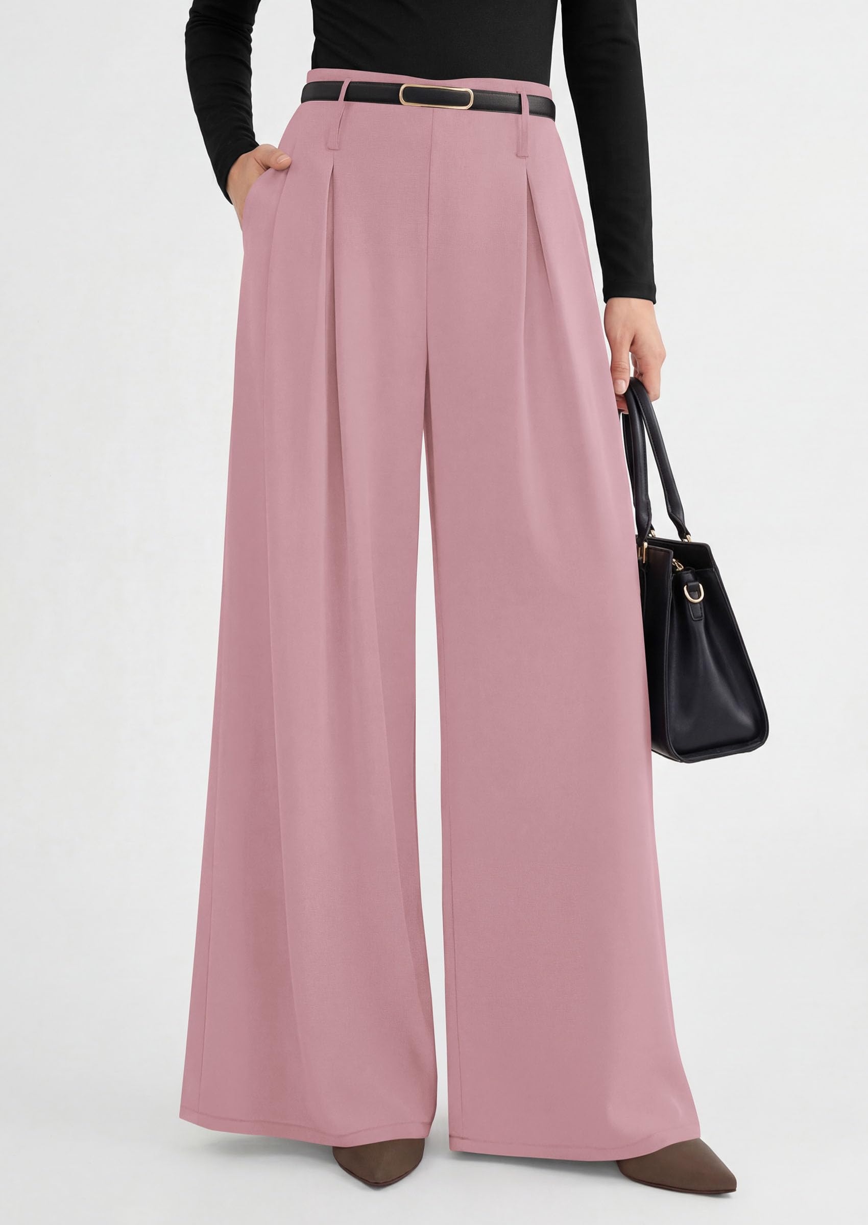 Womens Wide Leg Dress Pants Flowy Trousers,Pink,S