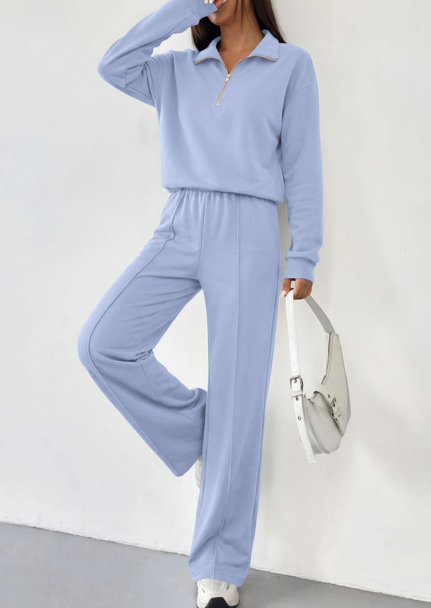 Women's Lounge Sets 2 Piece Outfits Sweatsuits,Light Blue,S
