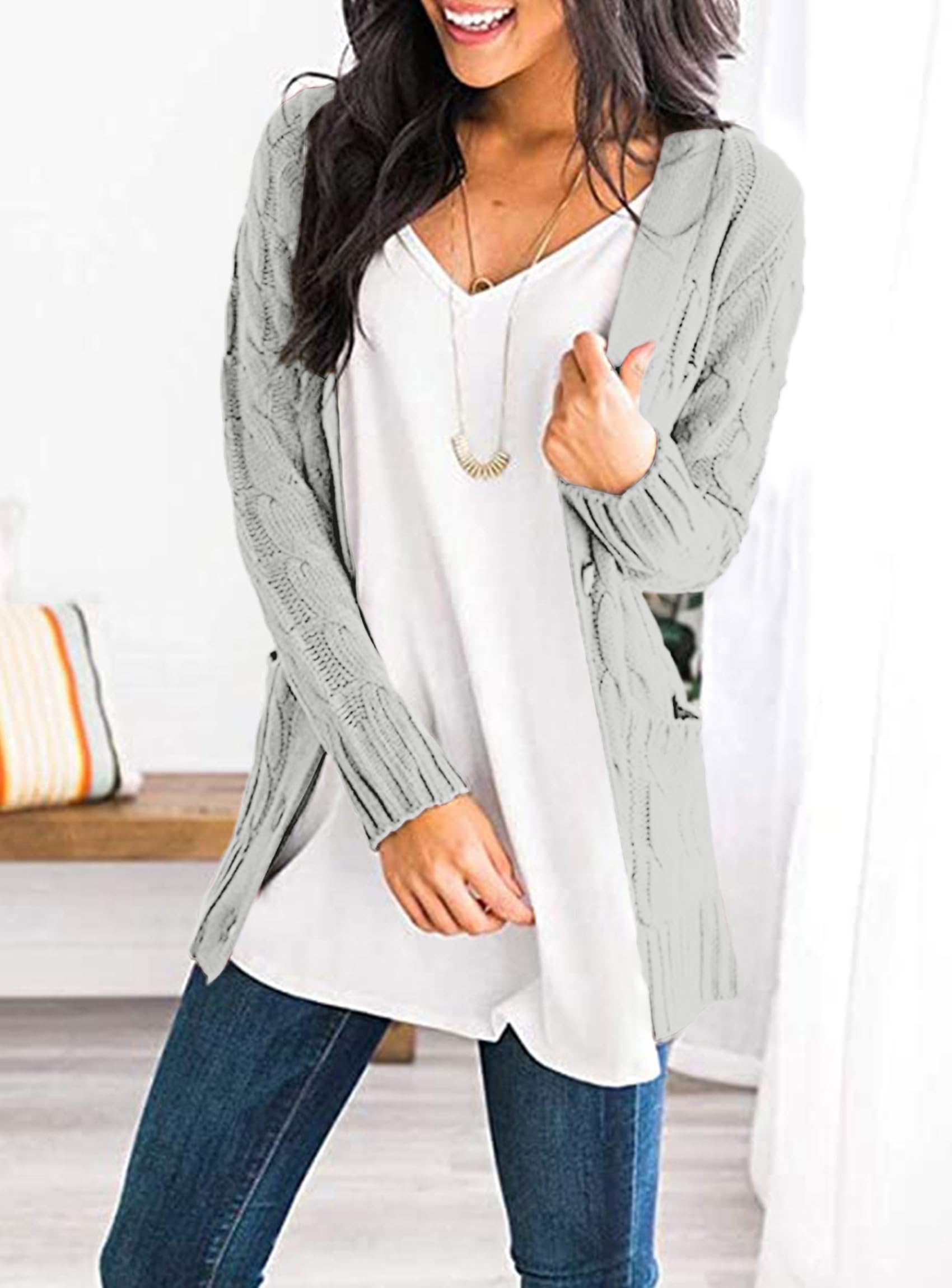 Women Chunky Cable Knit Cardigan Sweaters Fall Fashion Clothes