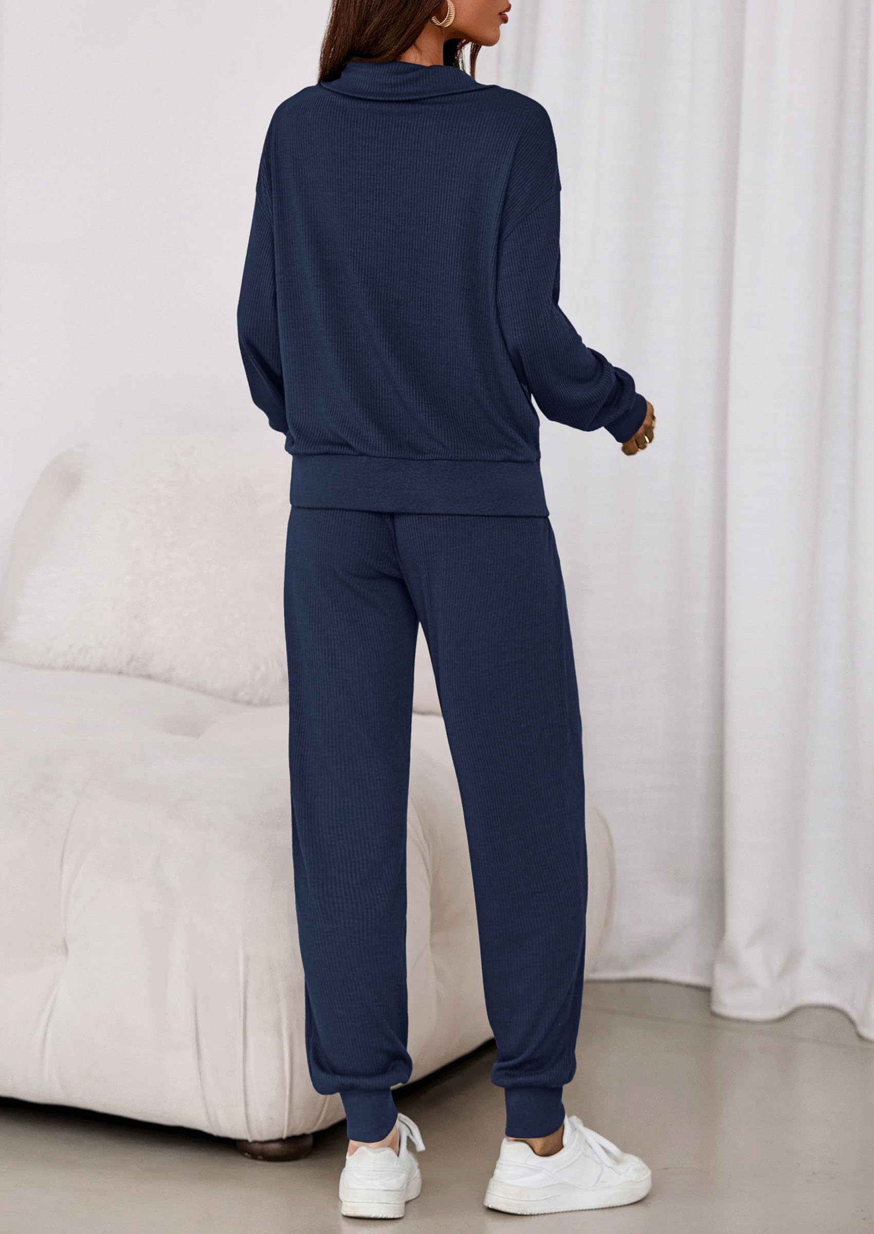 Airport Travel Outfit Women Ribbed Knit Matching Lounge Sets