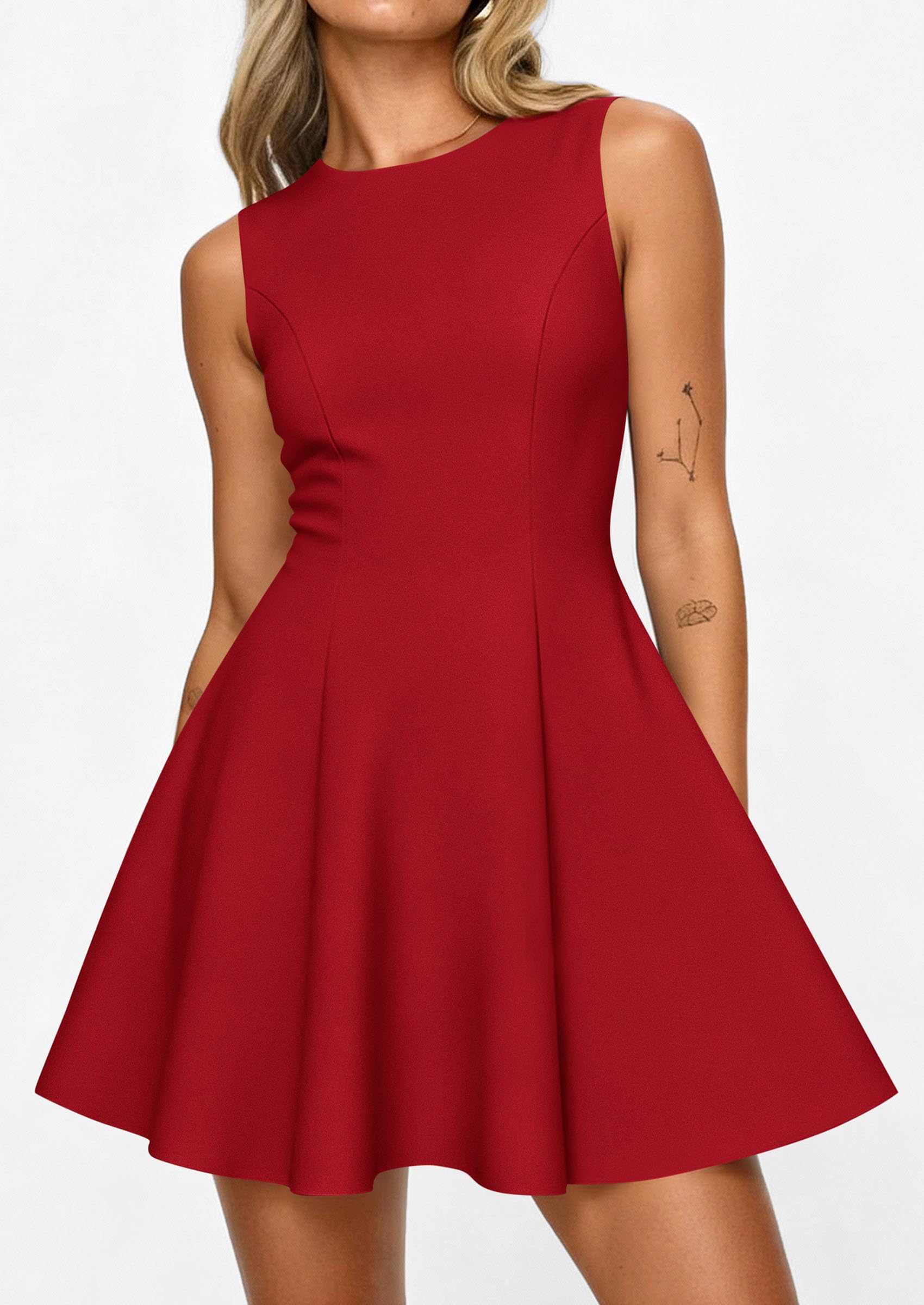 Women's Formal Boat Neck A Line Mini Dress,Red,XS