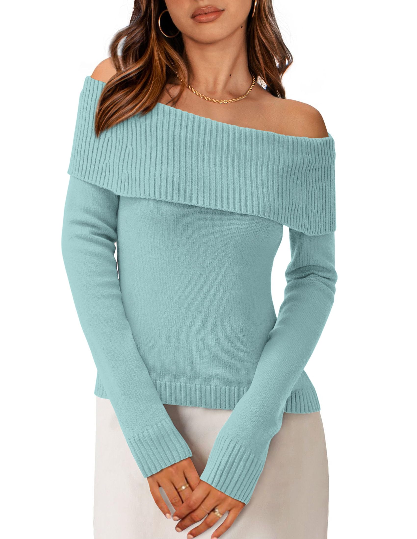 Off the Shoulder Sweater Women Trendy Fall Date Night Tops
