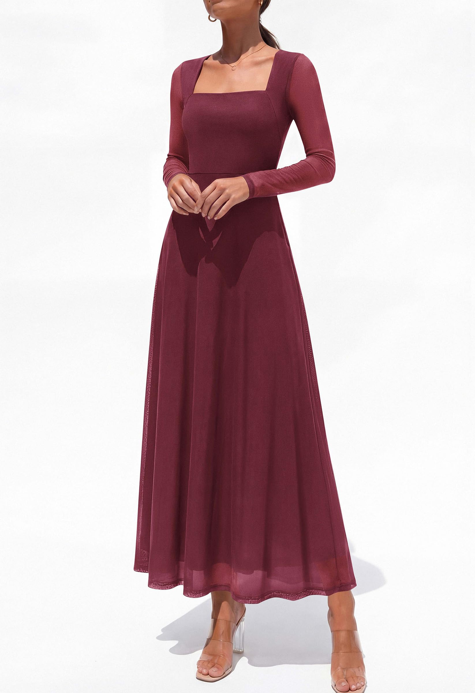 Women's Flowy Maxi Mesh Fall Cocktail Wedding Guest Dresses