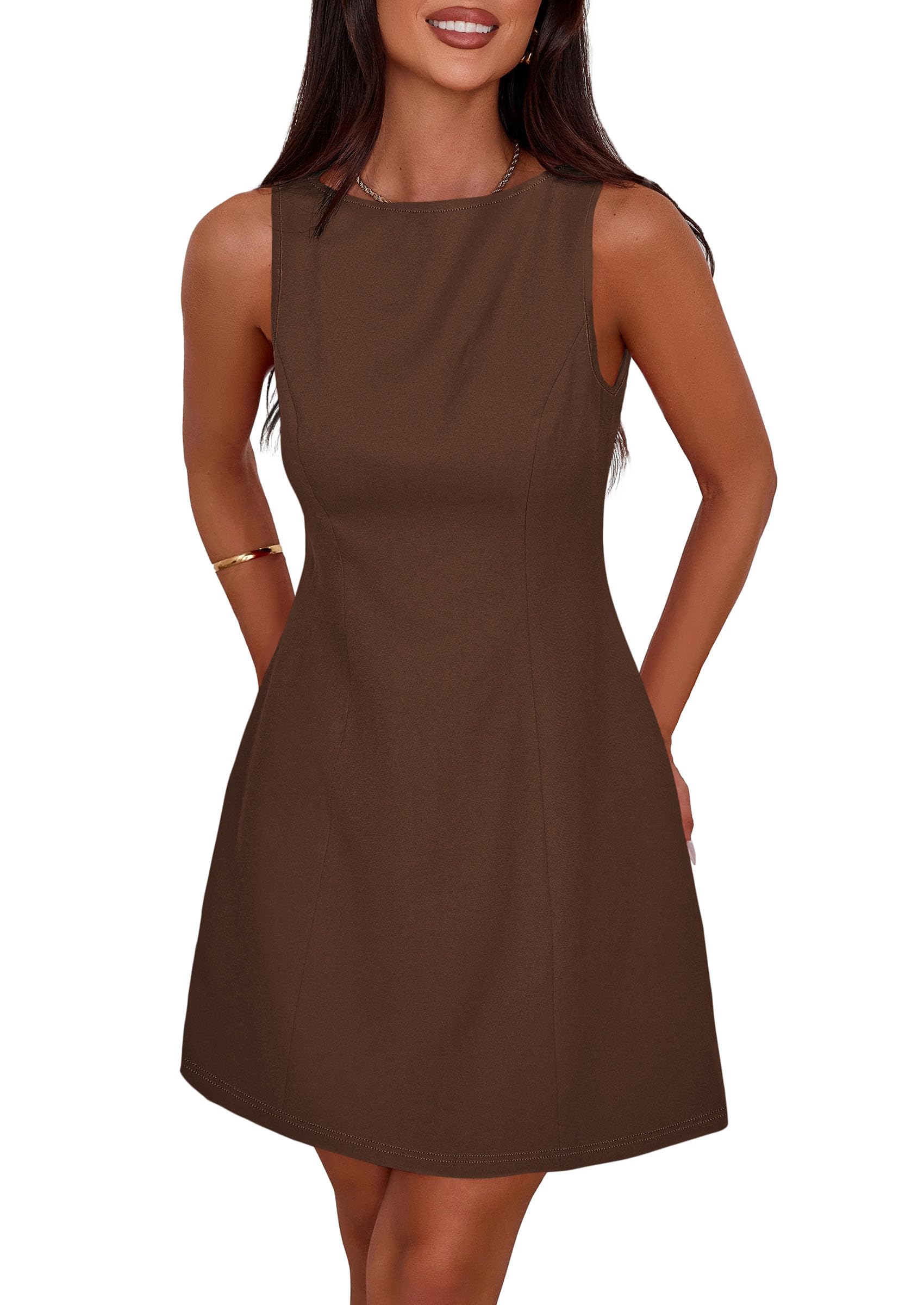 Women's Formal Short Dresses A Line Mini Dress,Brown,XS