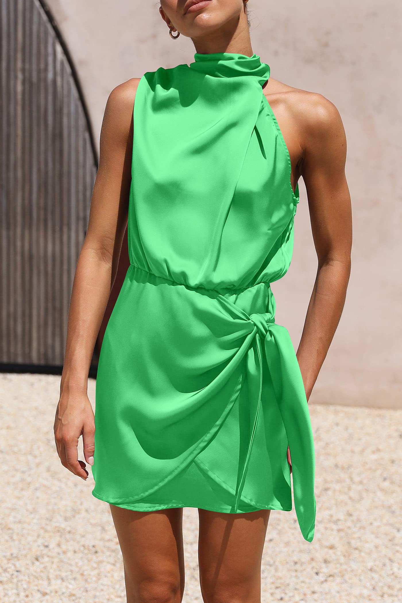 Women's Formal Short Satin Cocktail Dress Grass Green
