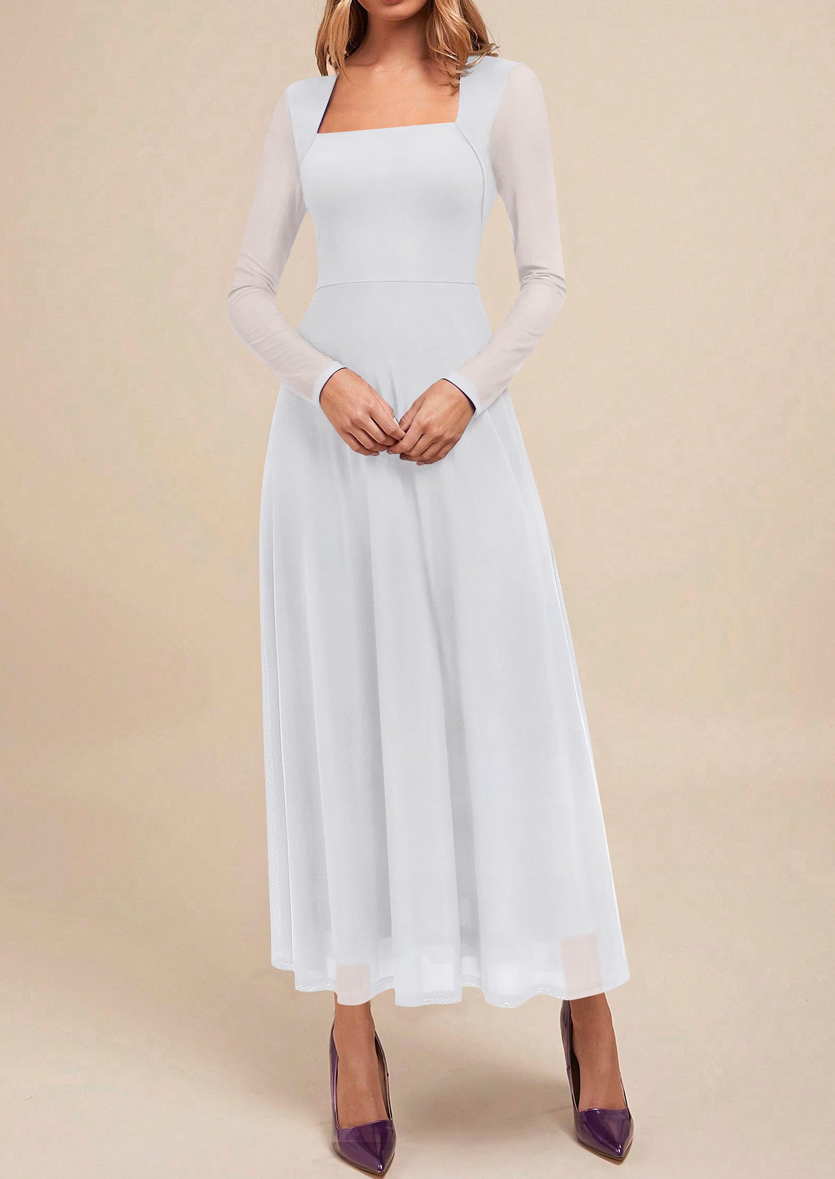 Women's Flowy Maxi Mesh Fall Cocktail Wedding Guest Dresses