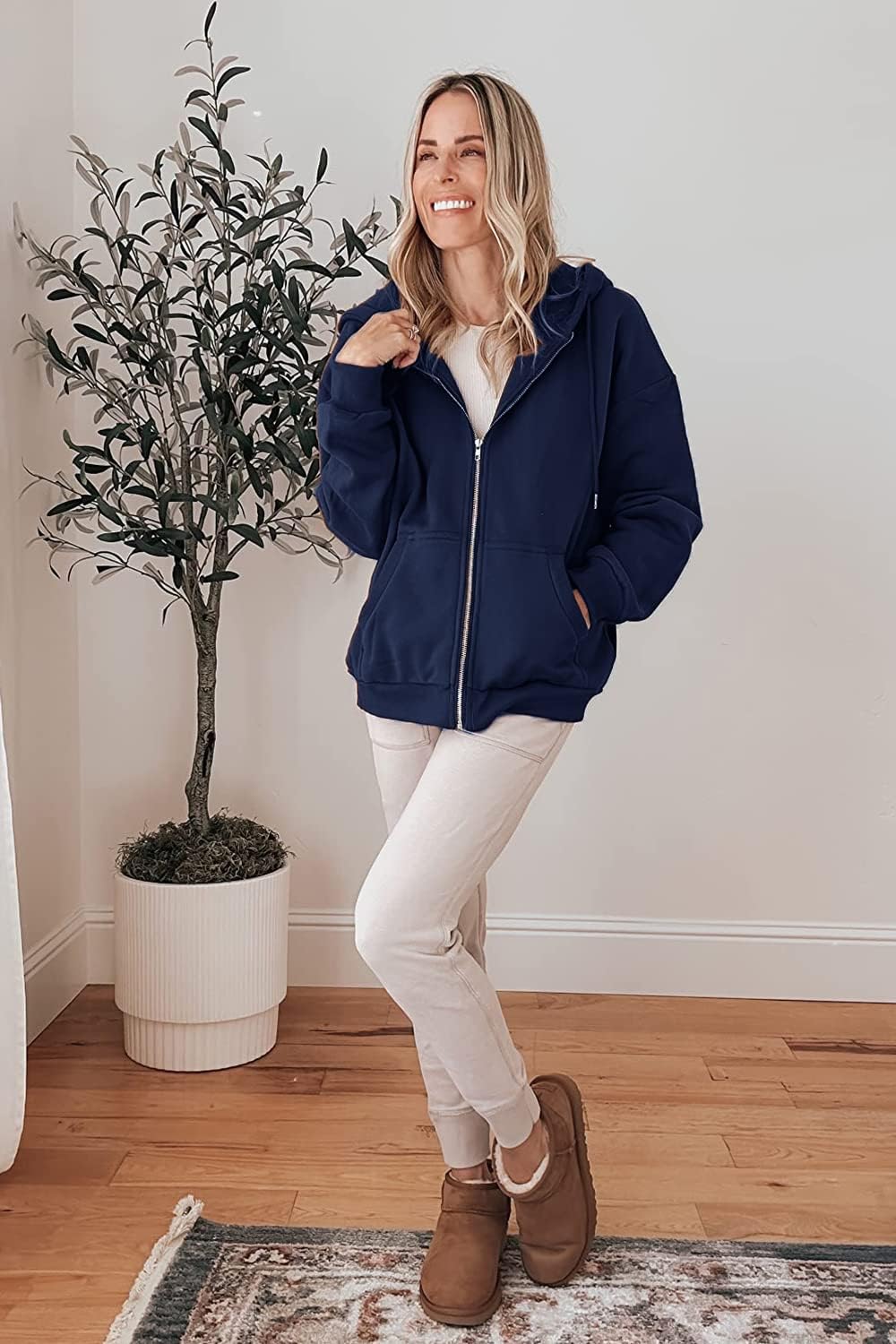 Women's Fall Zip Up Hoodies Sweatshirts Navy