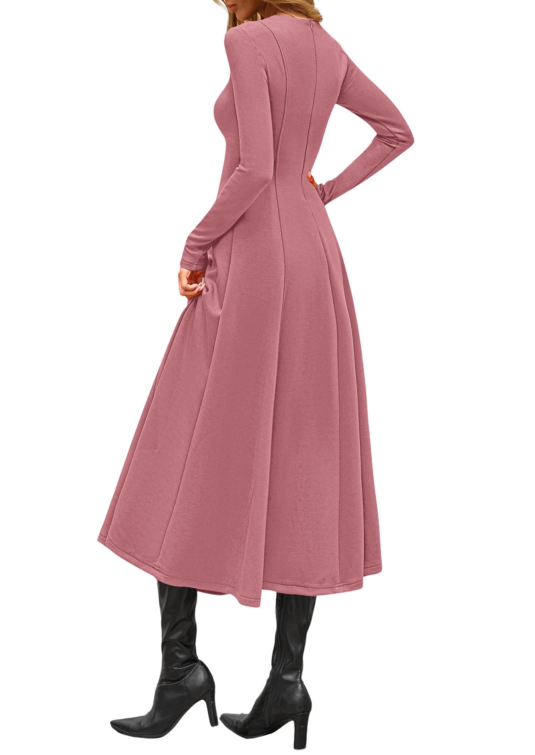 Women's Fall Long Sleeve A Line Midi Elegant Cocktail Dress