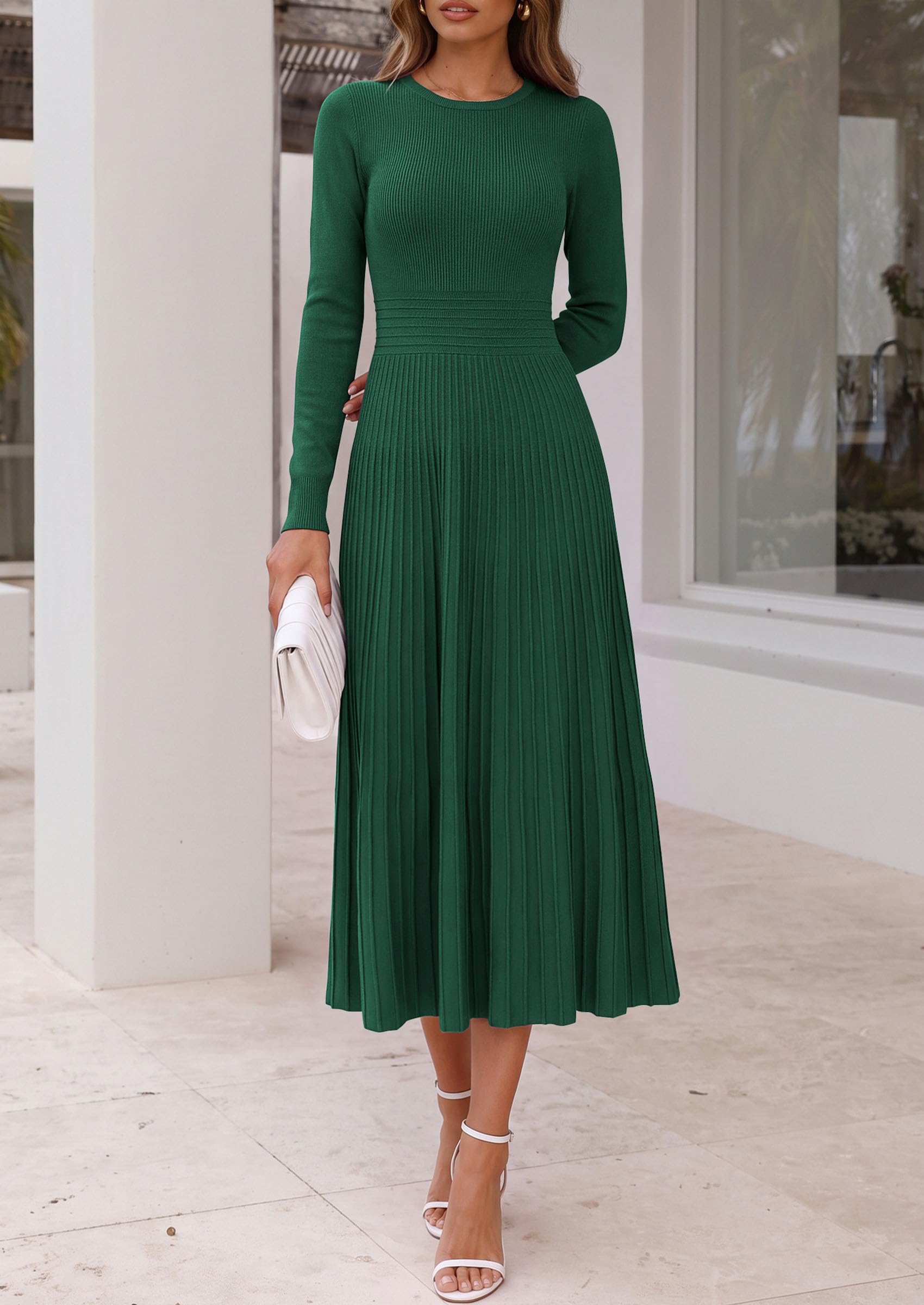 Women's Long Sleeve Knit Maxi Sweater Dress,Dark Green,S
