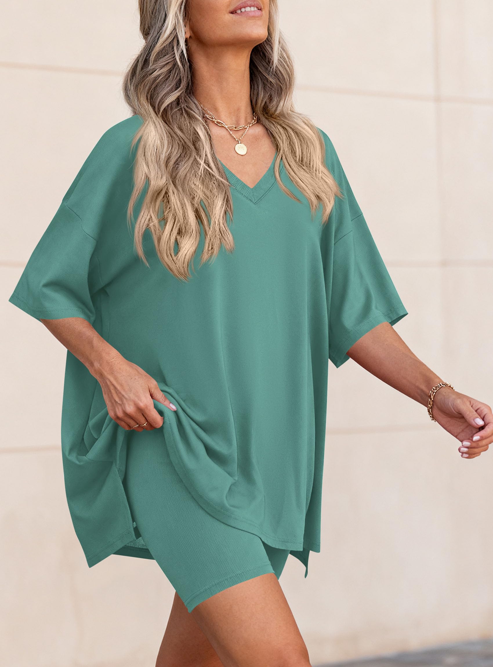 Womens 2 Piece Outfit Lounge Short Sets,Fruit Green,S