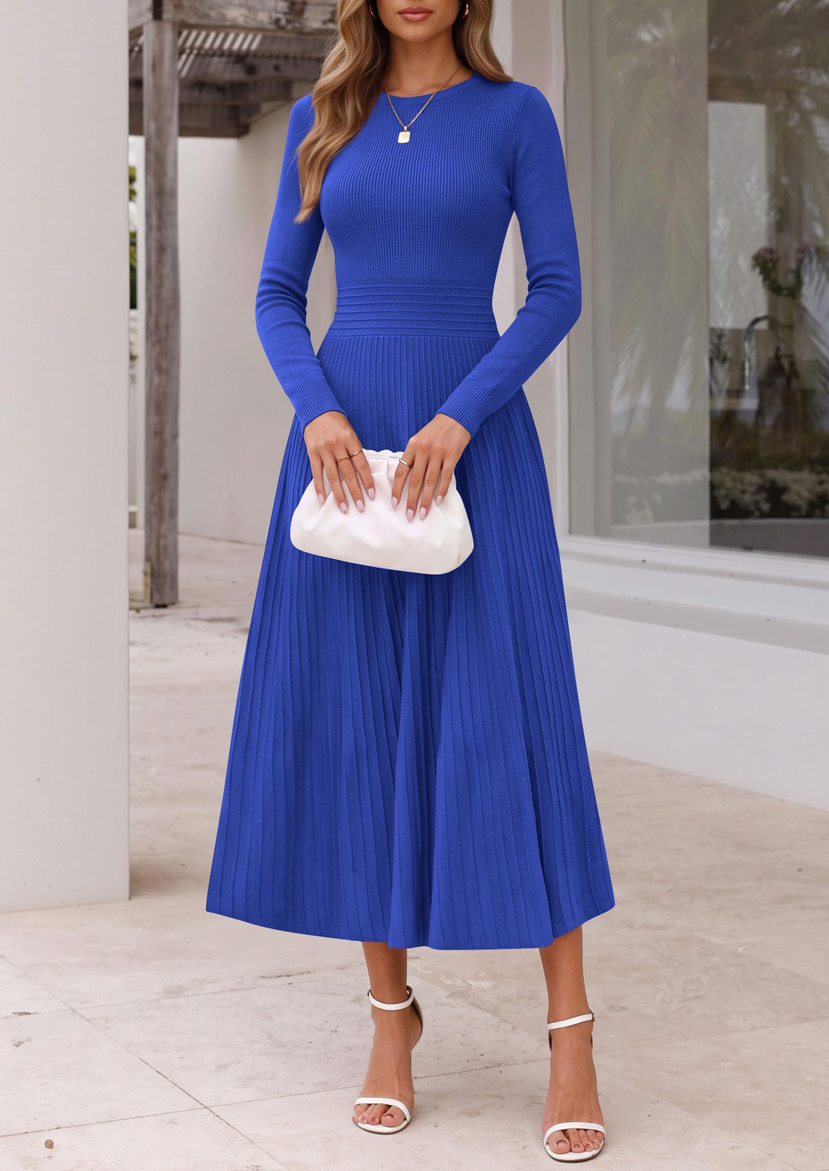 Women's Long Sleeve Knit Maxi Sweater Dress,Blue,S