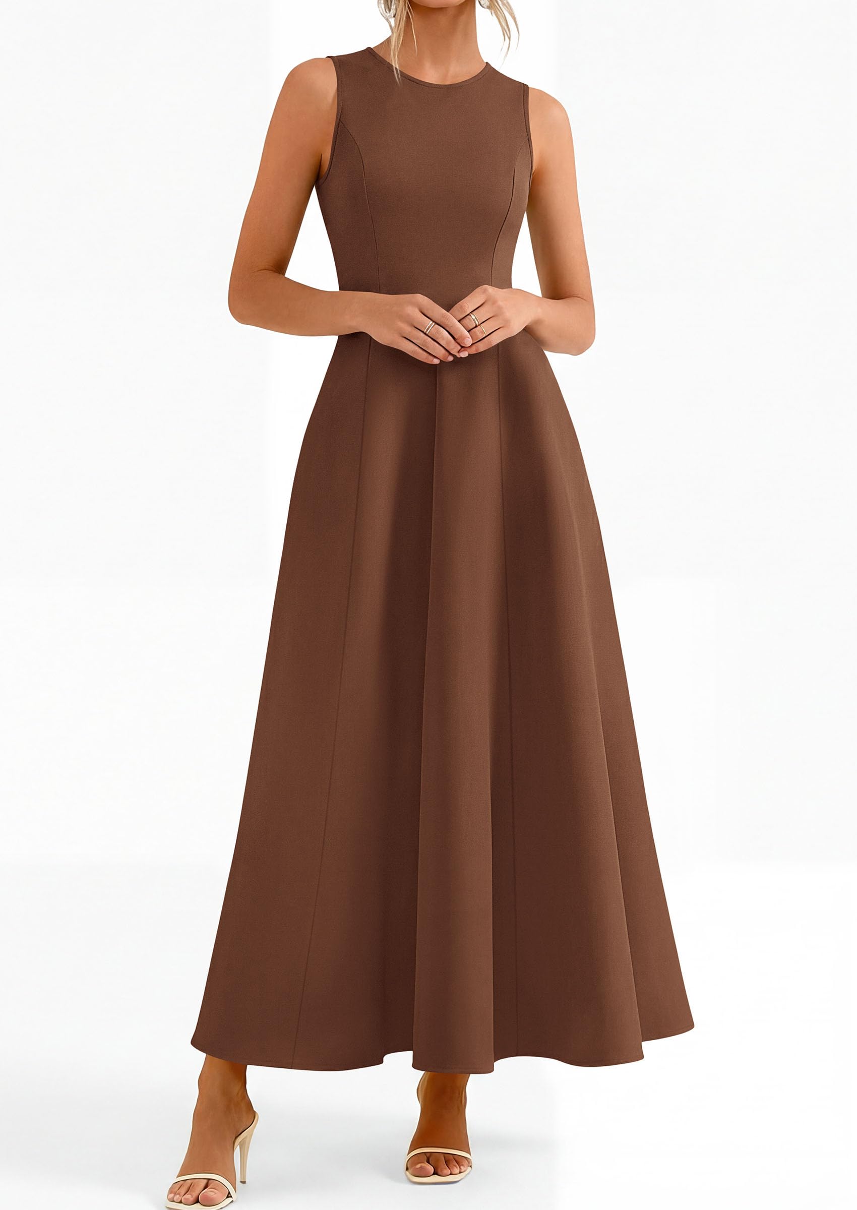 Women's Sleeveless Summer Elegant Maxi Dresses, Brown,S